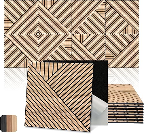 Mollywell Paneles acústicos artesanales, roble natural, 24 x 24 pulgadas, paquete de 8, patrones tejidos de hilo y prisma, amortiguación de sonido