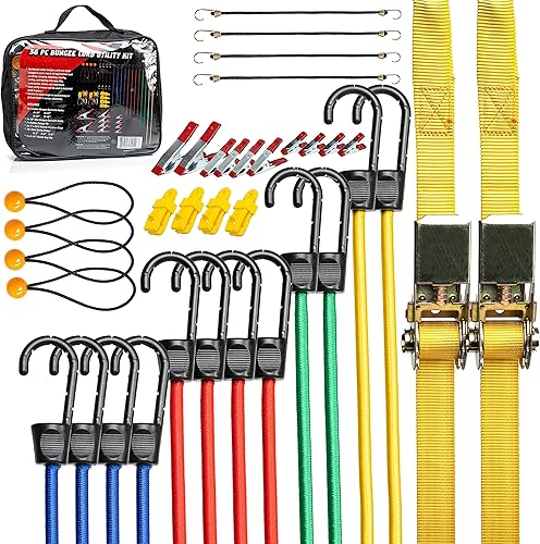 TOOLUXE 50888L - Juego de cuerdas elásticas de 36 piezas surtidas, cuerda de lazo grande y pequeña con ganchos, lazos para toldo al aire libre,