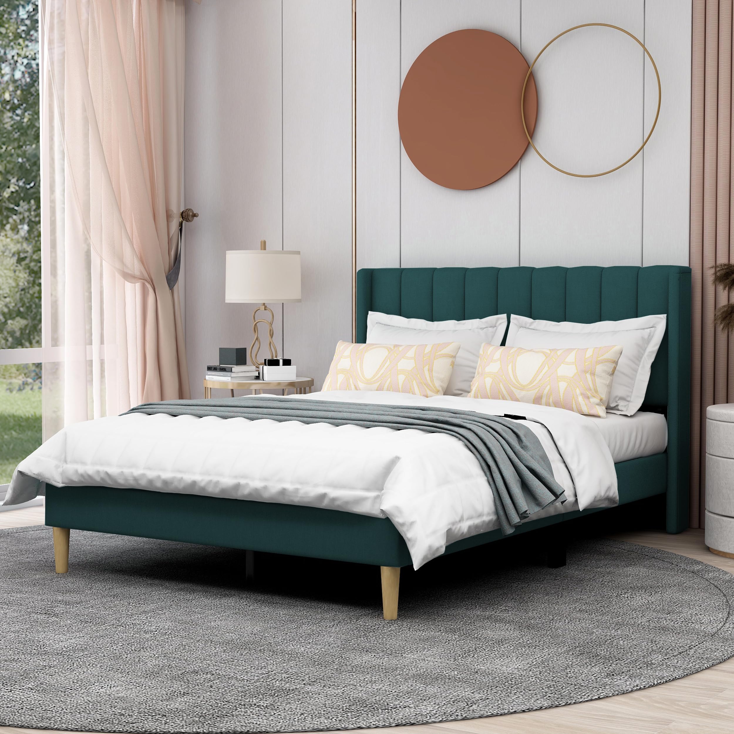 AGARTT Upholstered Platform Bed Frame Full Size with Headboard and Footboard/Wooden Slats Support/No Box Spring Needed/Easy Assembly,Green Velvet