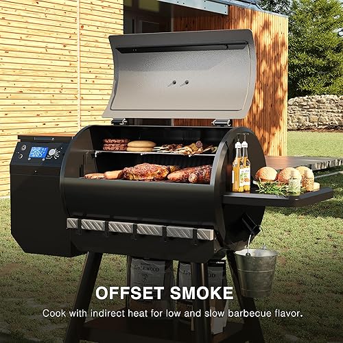 Miniatura 6 de Parrilla para ahumar pellets de madera con control LCD, 456 pies cuadrados en área de cocina, parrilla de pellets con alimentación automática y