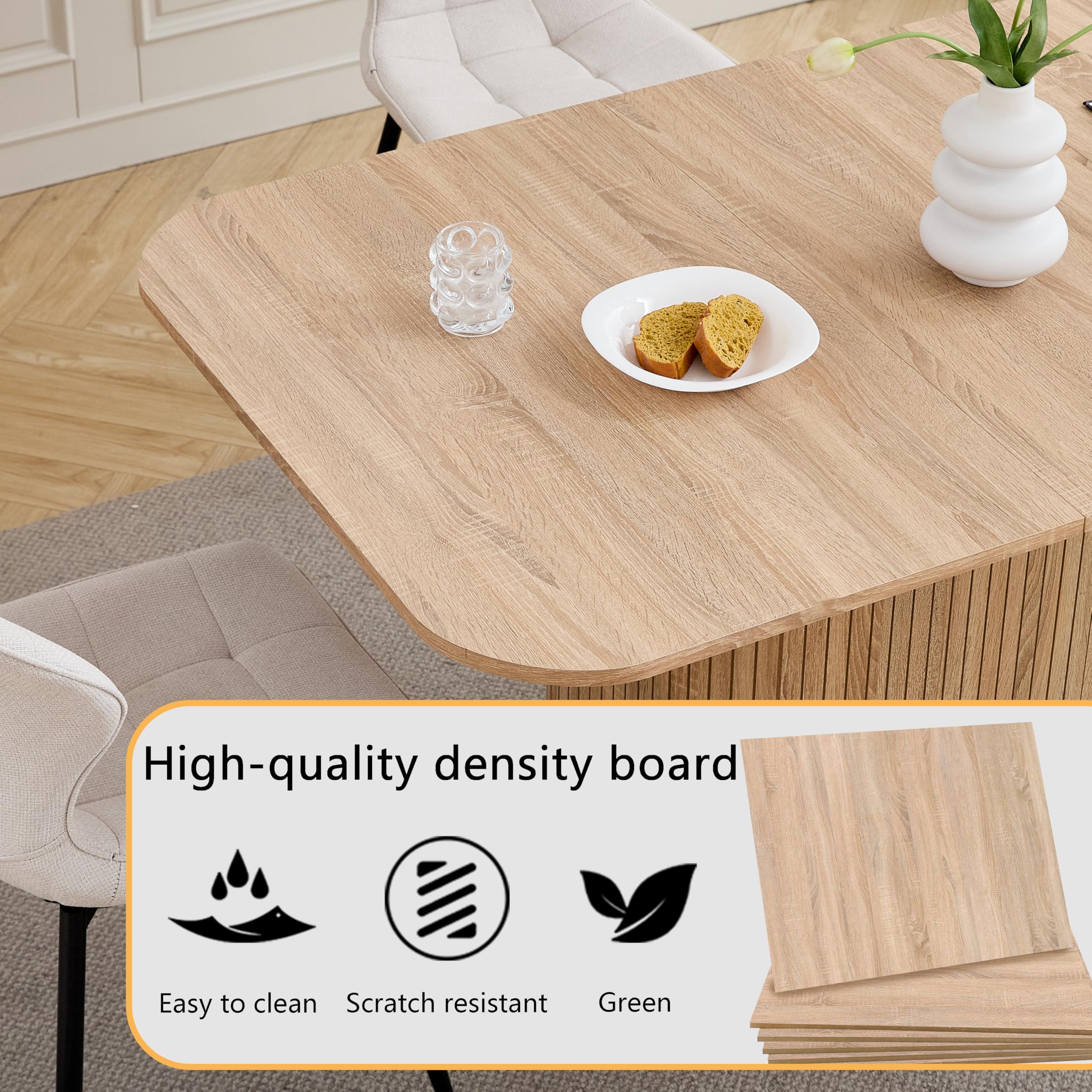 GrandCA HOME Tavolo da Pranzo Rettangolare con Angoli Arrotondati, Tavolo da Pranzo Moderno Cucina da 160 cm con Base in Legno, Ampio Piano di Lavoro in MDF, per 4-8 Persone, Venature del Legno Chiaro