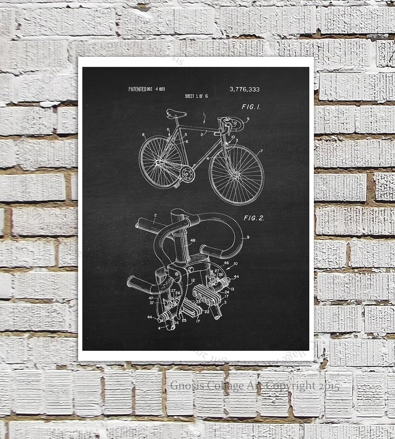 Bicycle Art Print set of 4 Unframed Biking Decor Wall Art by Gnosis Picture Archive Patents_Bicycle_Chk4A