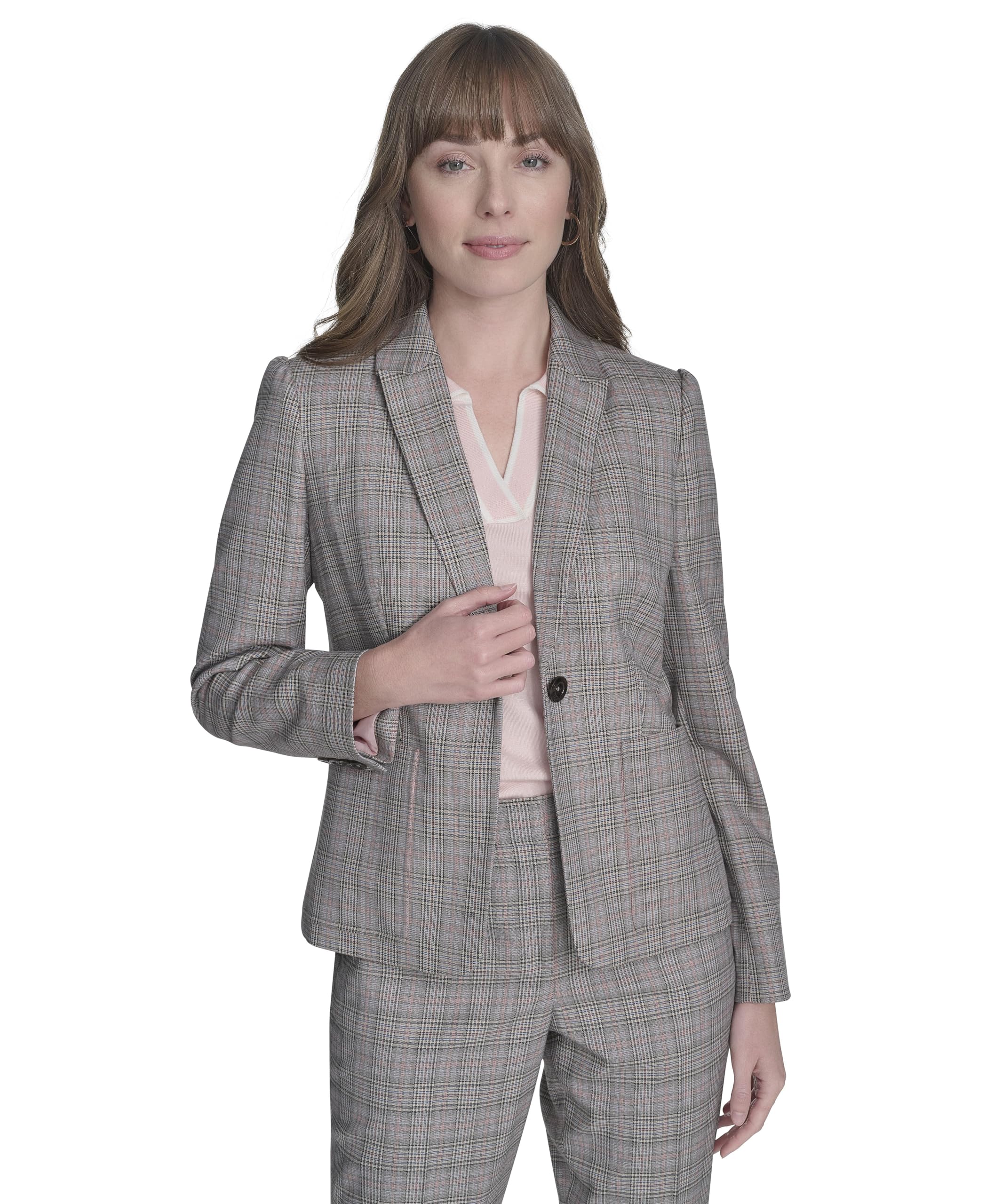 Tommy Hilfiger Womens Puff Sleeve Plaid Blazer Jacket Sportswear Jackets