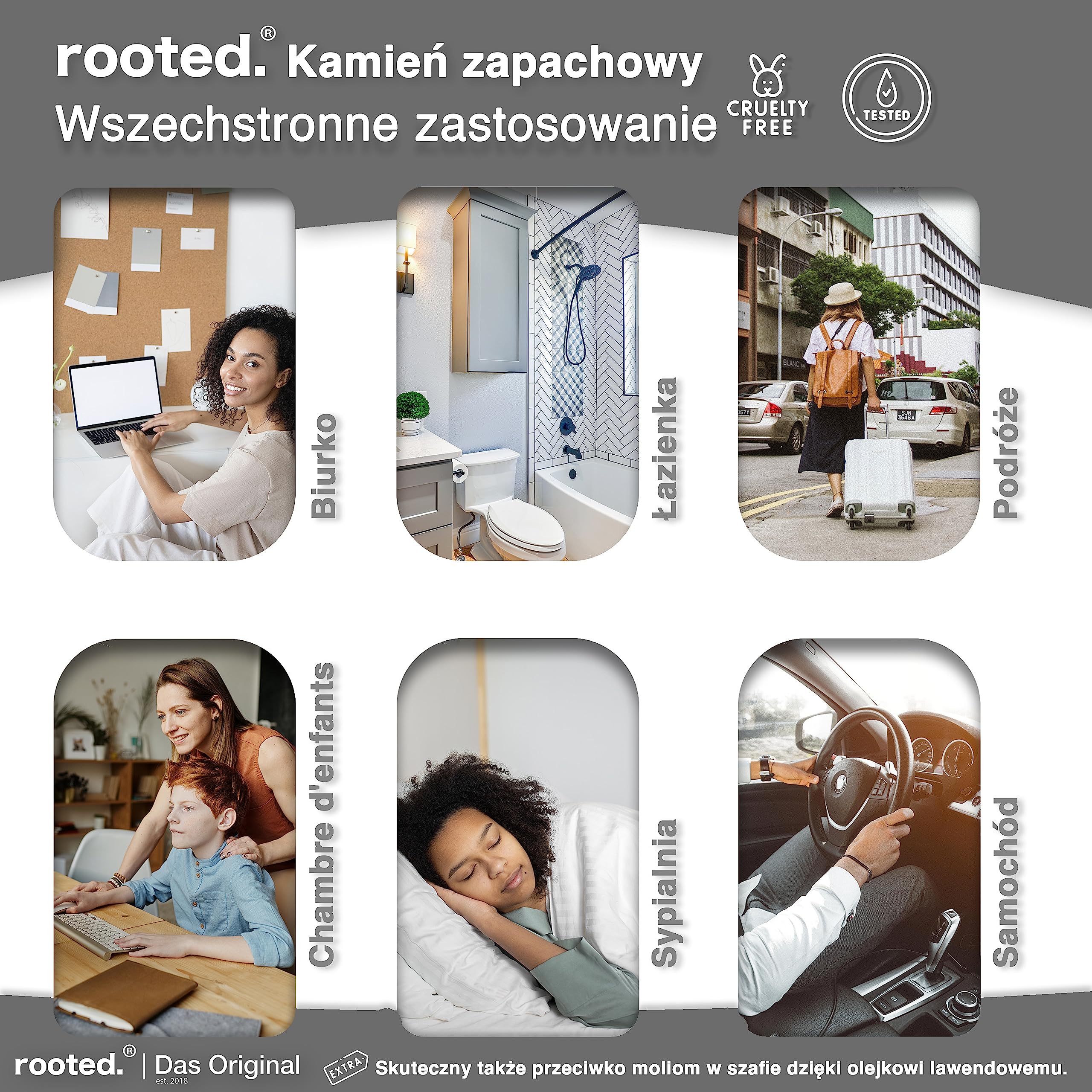 Rooted.® Kamień zapachowy do olejków eterycznych | Ekskluzywny dyfuzor olejków zapachowych z ceramiki | Aroma Stone w czarnej puszce | aromaterapia