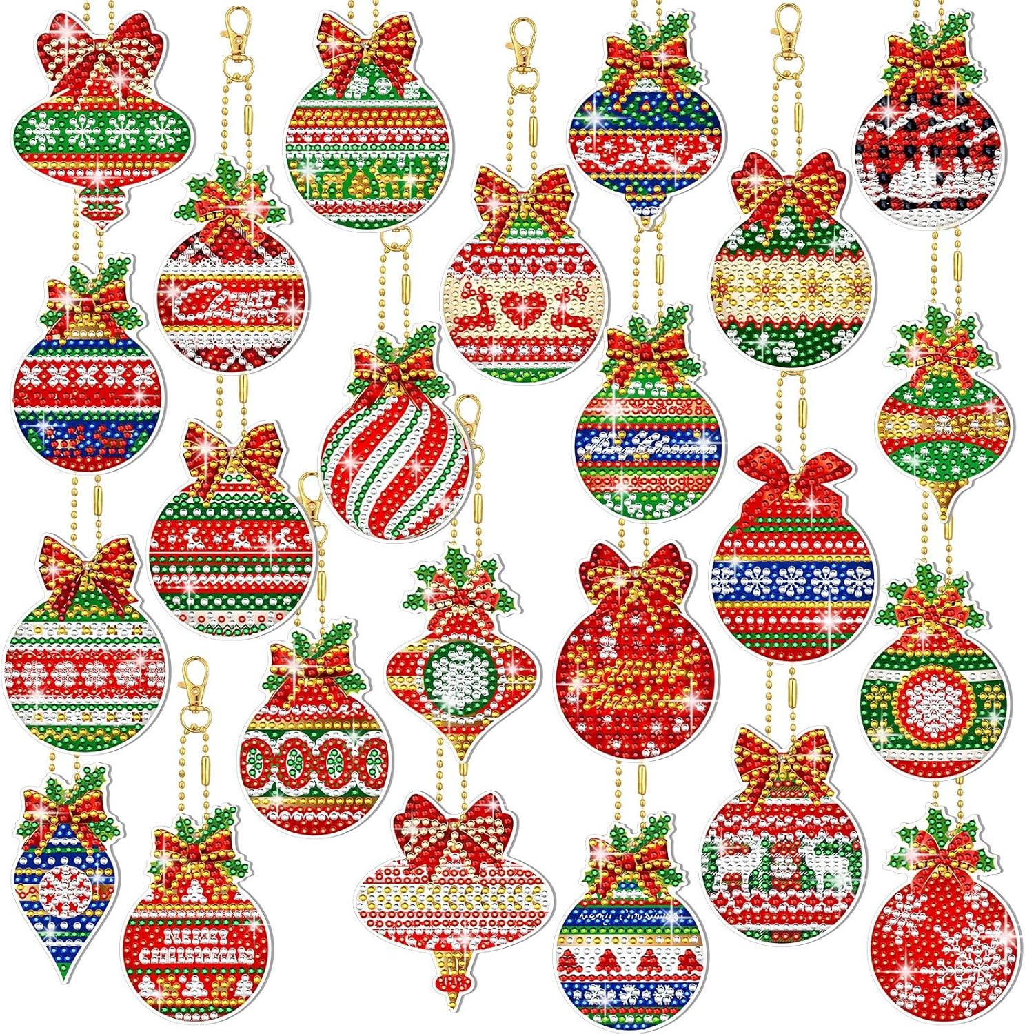 Hiboom 24 Pcs Christmas Diamond Painting Keychains