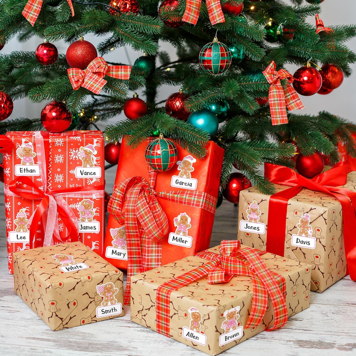 Christmas Name Tags Sticker Set - 210Pcs Merry Christmas Pink Vintage Self-Adhesive Labels Bulk, 15 Designs Winter Holiday Xmas Paper Gift Name Tags for Envelope Gifts Bag Box (Gingerbread Man) - Image 5