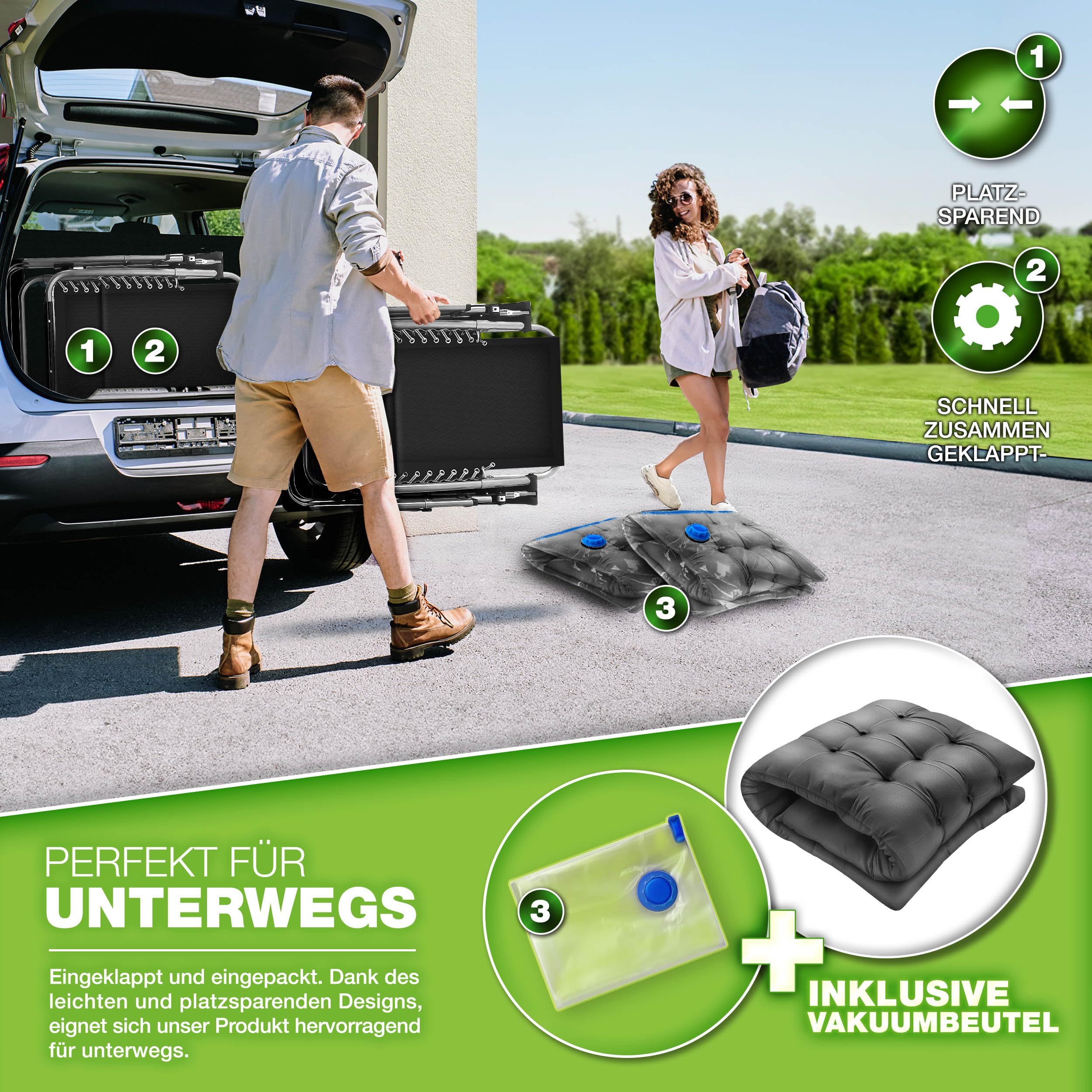 tillvex® Liegestuhl klappbar bis 200kg | Sonnenliege Gartenliege wetterfest Balkon, Garten & Terrasse | Outdoor Liege verstellbar mit dickem Polster | Relaxliege Nackenkissen (Anthrazit)