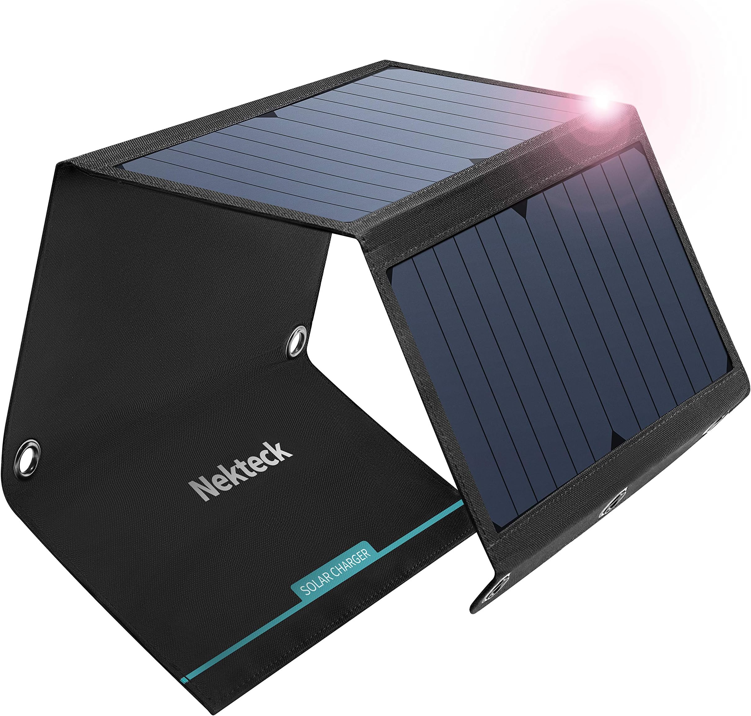 Nekteck 21W Solar Charger(5V/3A Max) with 2 USB Port, IPX4 Waterproof Portable and Foldable Hiking Camping Gear SunPower USB Solar Panel Compatible with iPhone, iPad, Samsung Galaxy, and More