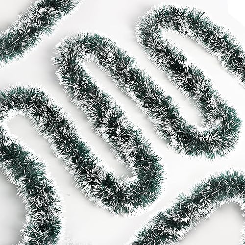 Miniatura 5 de Guirnalda de oropel verde de 50 pies para árbol de Navidad, decoraciones brillantes metálicas colgantes para decoración de árbol de Navidad,