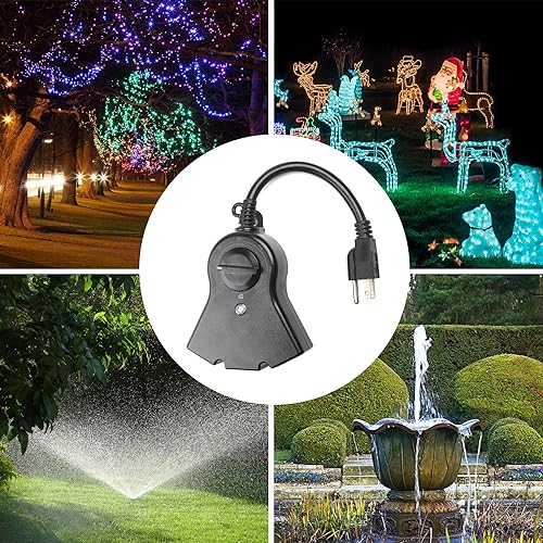 Vista 23 de BN-LINK Temporizador de luz para exteriores impermeable de 15 A, temporizador de cuenta regresiva con sensor de luz de 24 horas