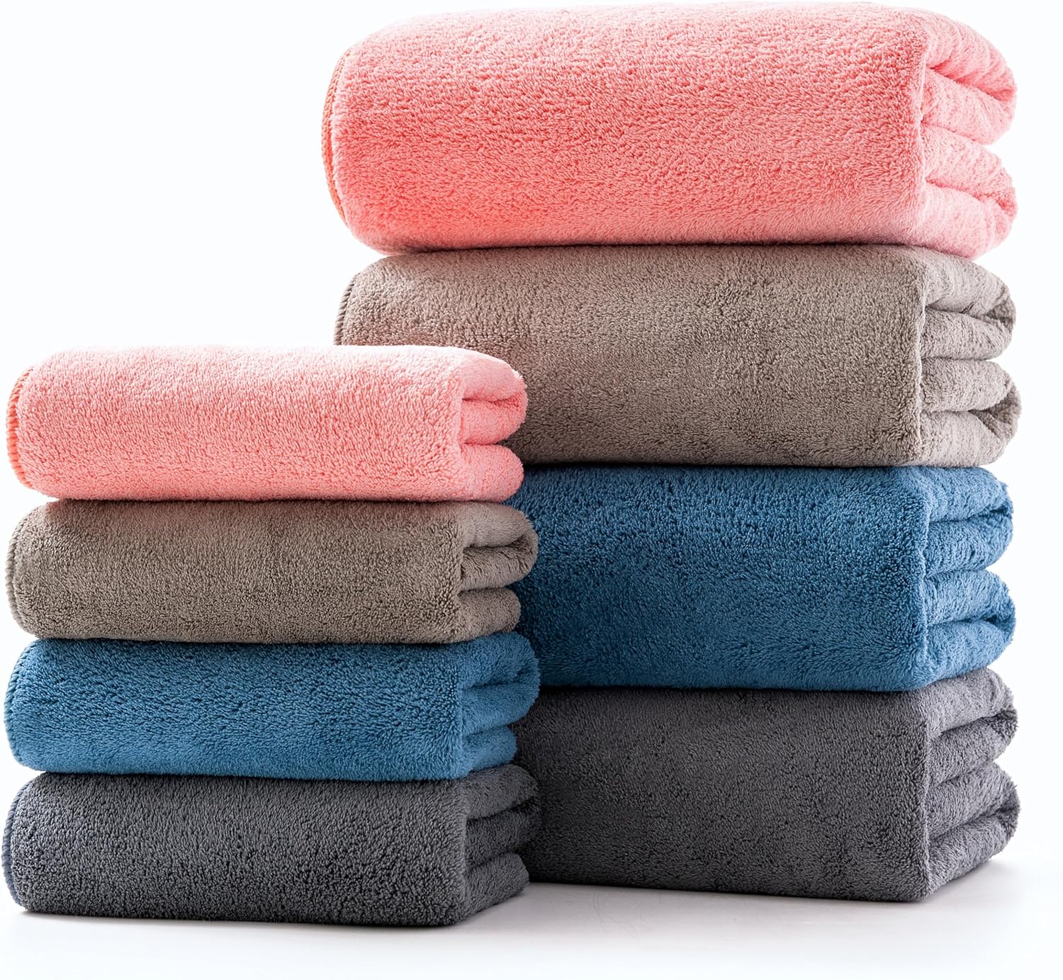 Lumimi 8-Piece Soft Microfiber Towel Set Incredibly Absorbent Lightweight Quick Dry and Durable, 55" L x 27" W, 4 Bath Towels 4 Hand Towels Multicolour