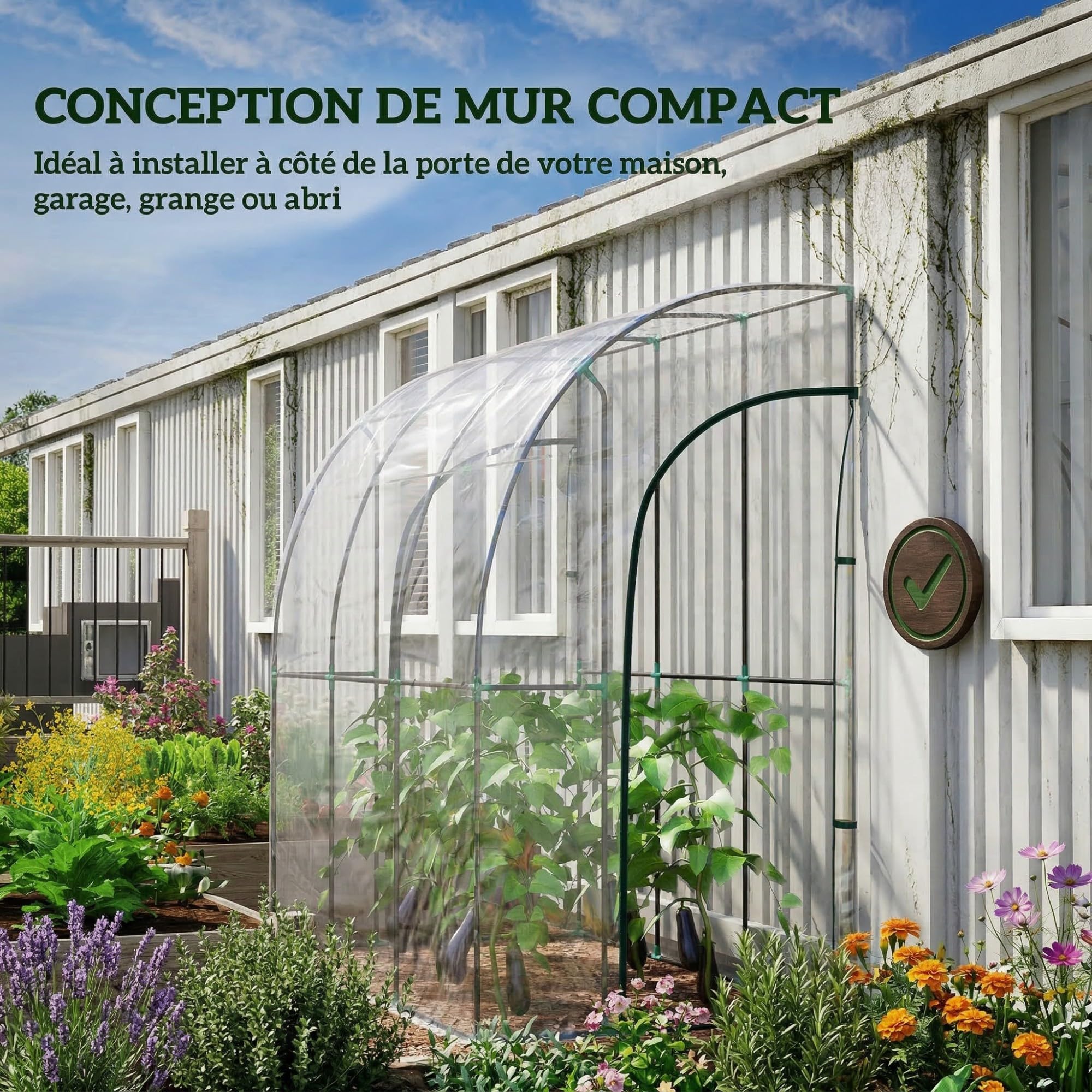 Outsunny Serre de Jardin adossée, Serre de Balcon, bâche renforcée PVC, châssis en Acier, 2 Portes zippées enroulables, pour légumes Plantes Fleurs, intérieur et extérieur, 214x118x212cm, Transparent