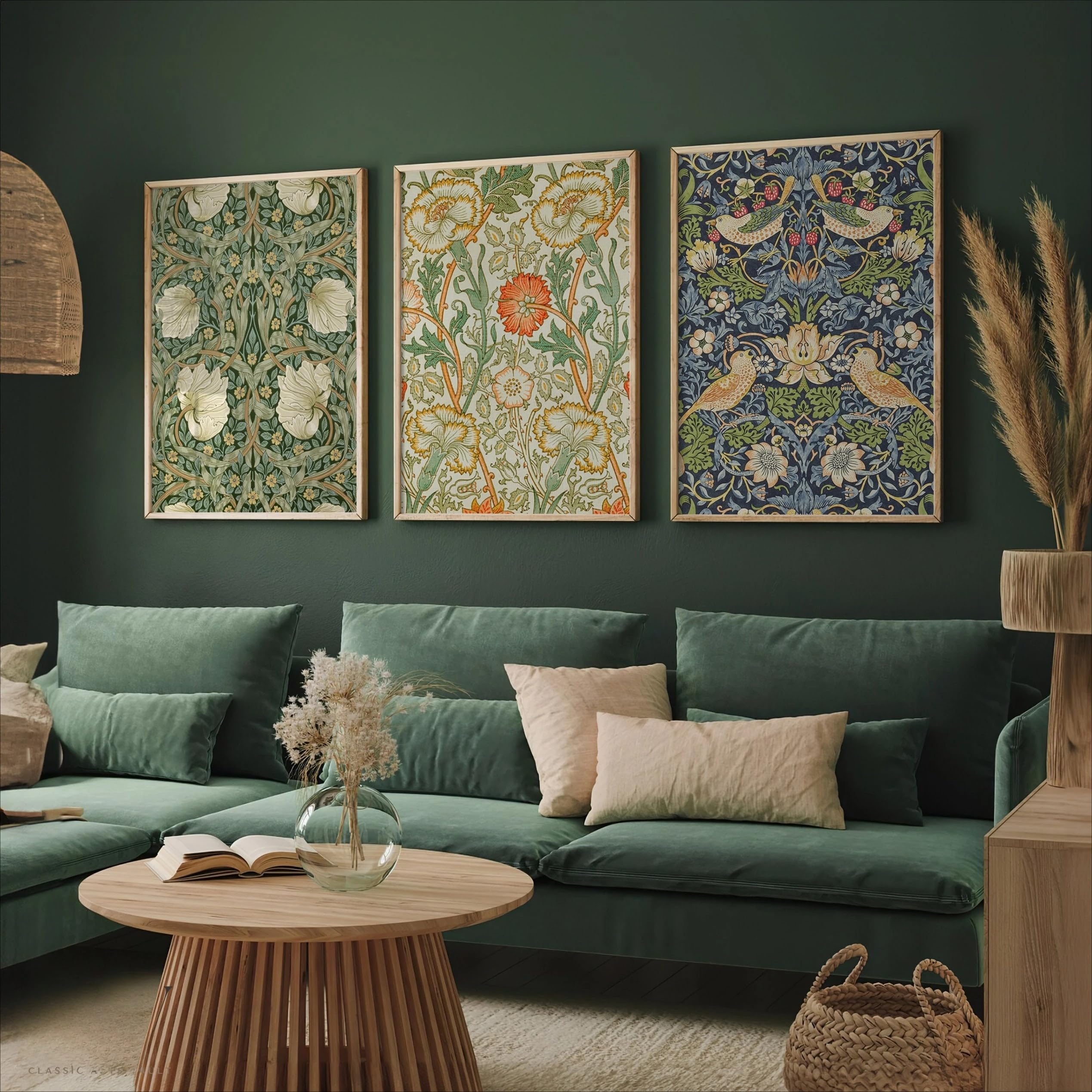 GOSRD William Morris Canvas Print Painting Floral Exhibition Poster Wall Art Set Of 3 Gallery(40x55cm-3Pcs)