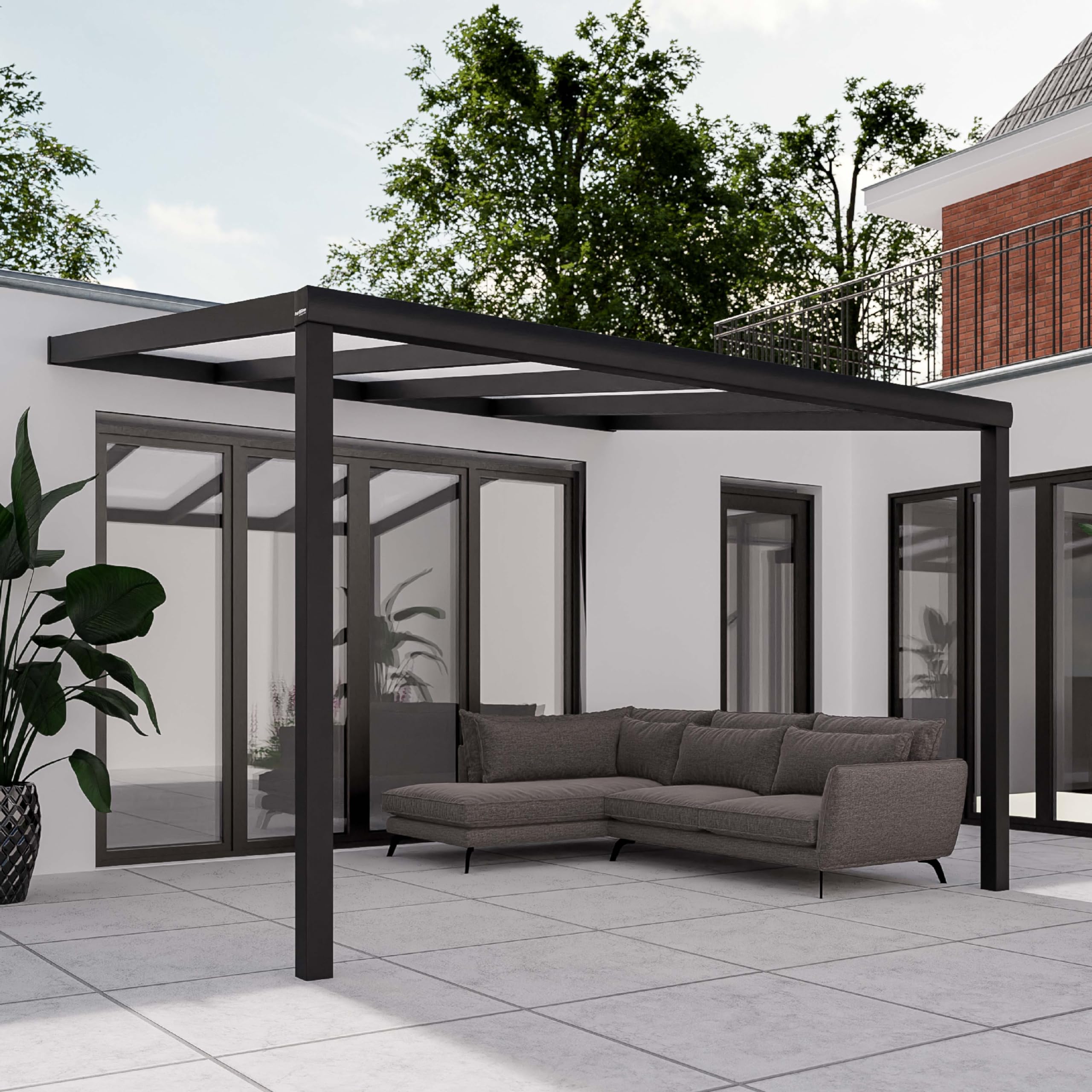 Pratt & Söhne Terrassenüberdachung aus Aluminium 406 x 357 x 285 cm - Pavillon inkl. Hohlkammerplatten Opal - Carport Pergola Veranda - Anthrazit