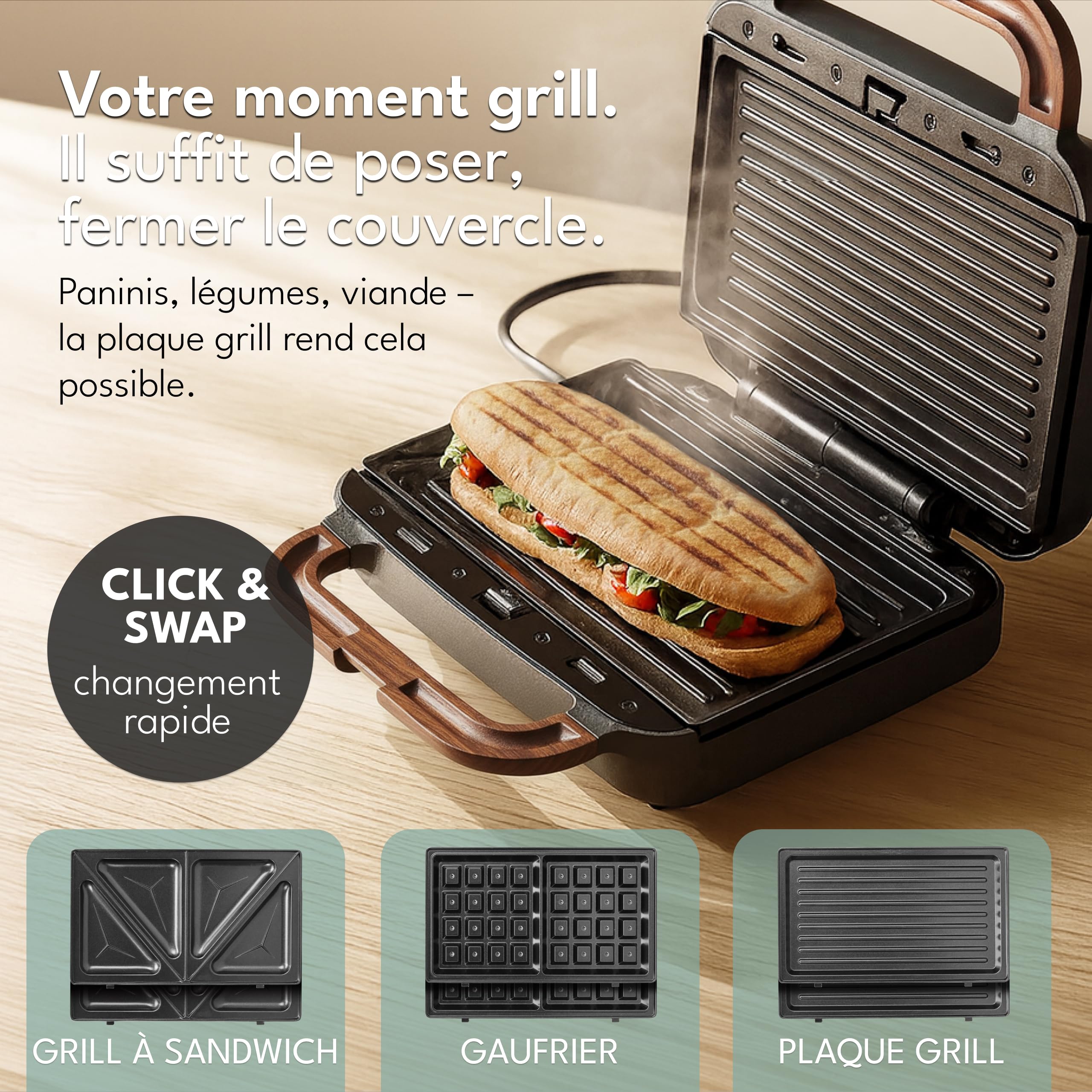 LEBENLANG Appareil a Croque Monsieur 3 en 1-750 W Avec 3 accessoires pour Grillades, Sandwichs & Gaufres I Appareil à Gauffre Croquemonsieur Machine panini Gaufrier Croque Monsieur Gauffrier