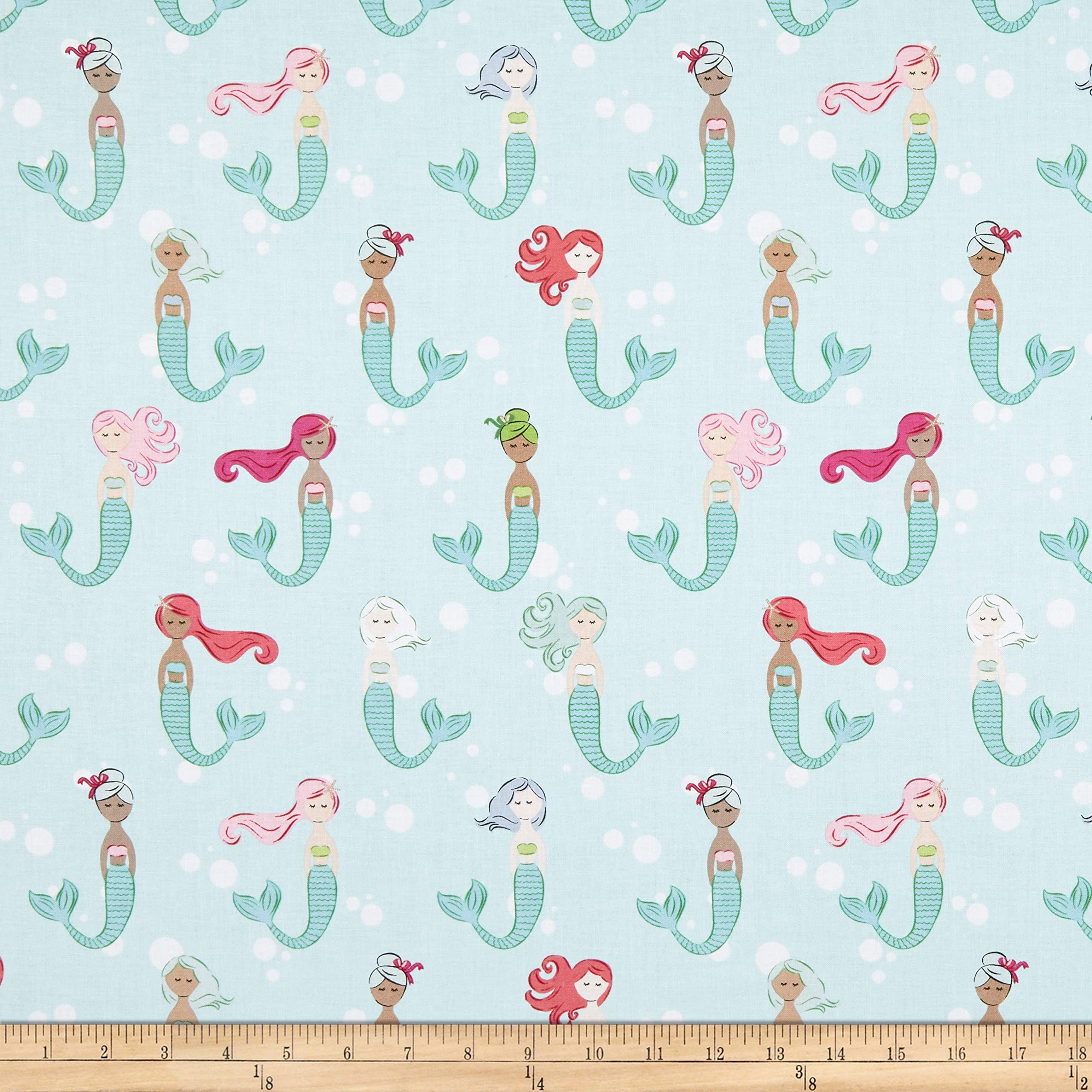 Riley Blake Designs Lets Be Mermaids Main Mint Multi, Fabric by the Yard