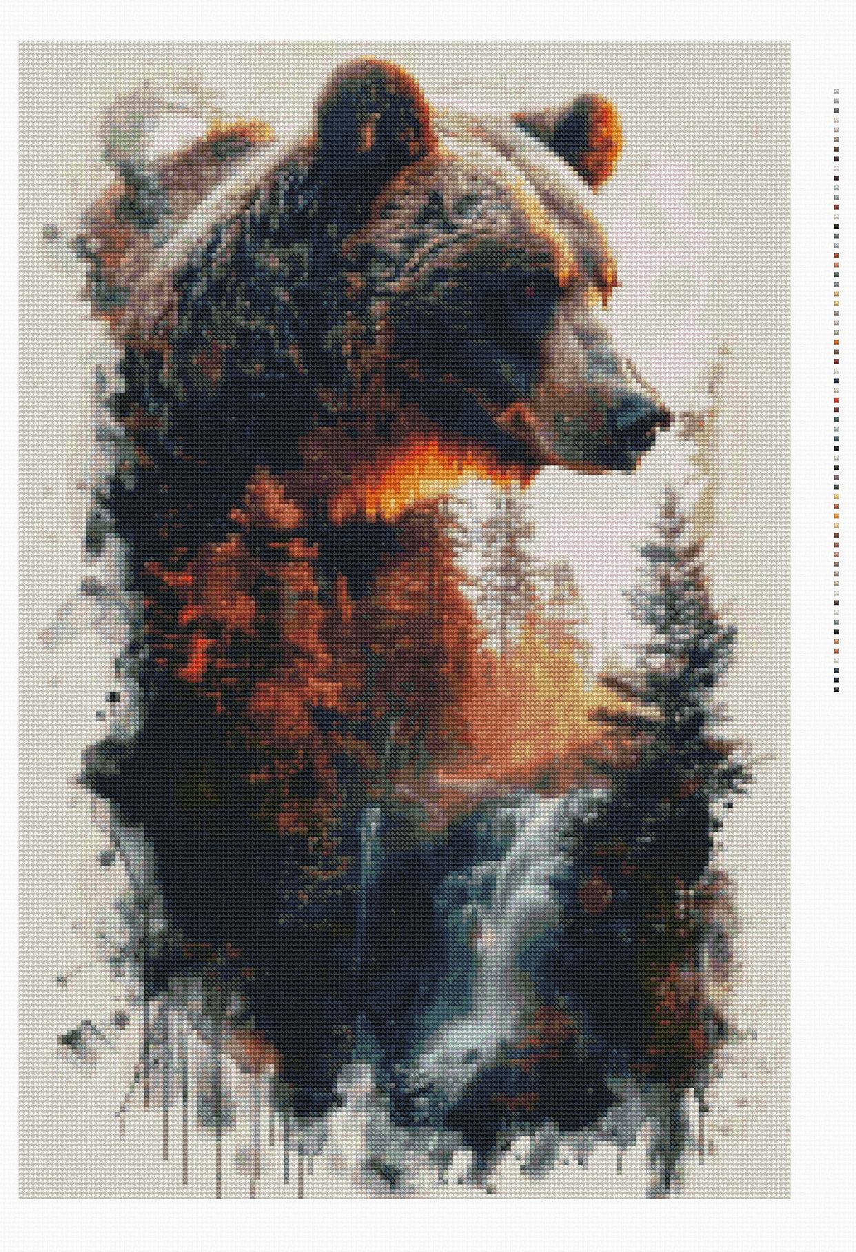 Moohue Stamped Cross Stitch Kits for Adults 14 Count Printed Cross Stitch Kits for Beginners Animal Bear Forest Waterfall Cross Stitch Patterns Needlepoint kit (Animal Bear Forest Waterfall)