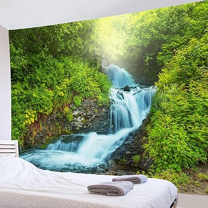 Amazon Co Jp Lb 自然風景タペストリー 緑の森と渓流 インテリア 多機能壁掛け ファブリック装飾用品 風景写真タペストリー おしゃれ モダンなアート 模様替え 部屋 窓カーテン 個性ギフト 新居祝い0ｘ150cm ホーム キッチン