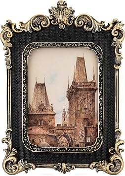 5x7 Picture Frame - Gothic Vintage European Design, Antique Baroque Style Photo Frame for Wall Hanging, Tabletop Display, and Home Decor Black