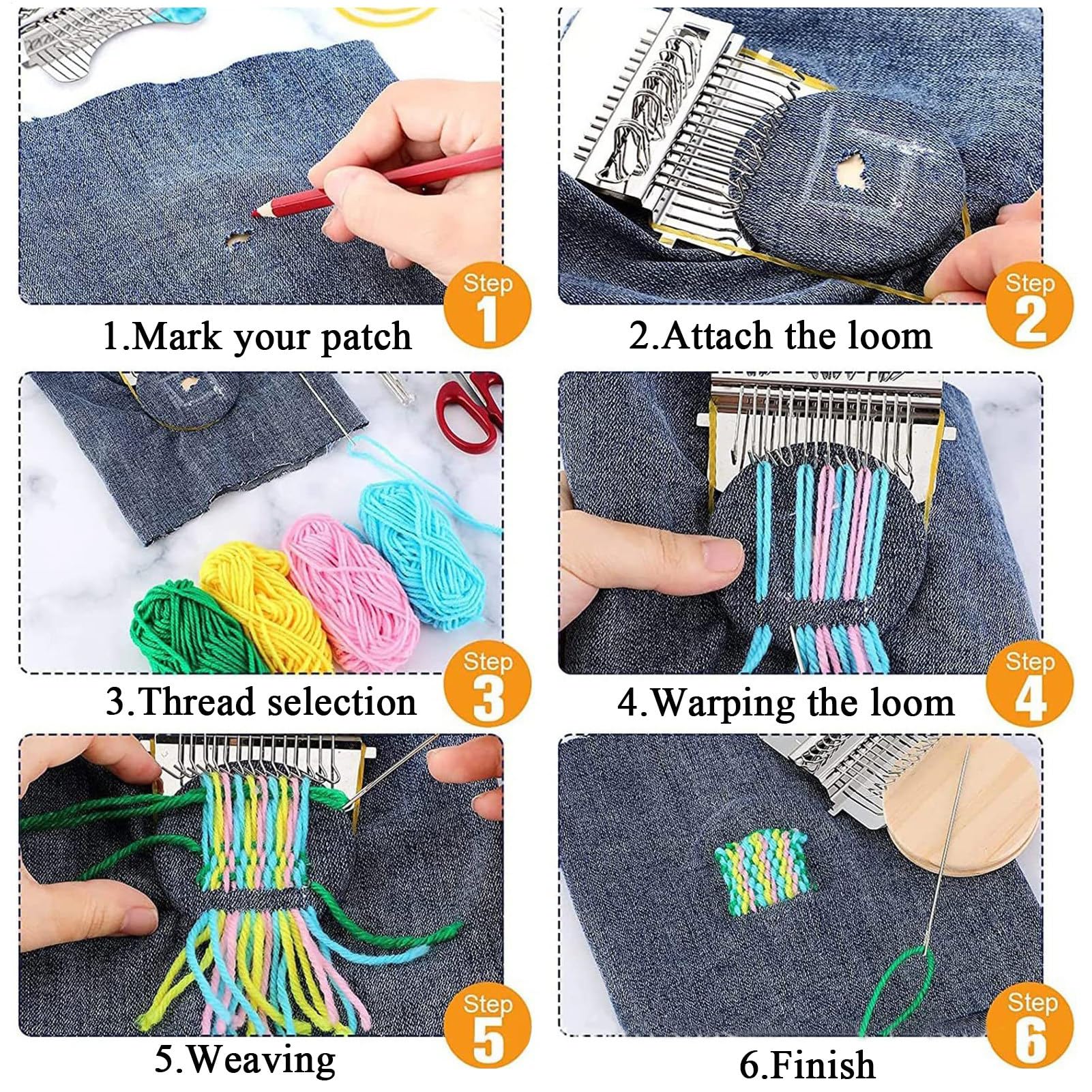 Kit de parches de punto PatchMaker 2.0, telar de zurcir portátil para principiantes, herramienta de tejido de patchworks para reparación de costura rápida en calcetines, ropa y jeans, ganchos 10/21/28