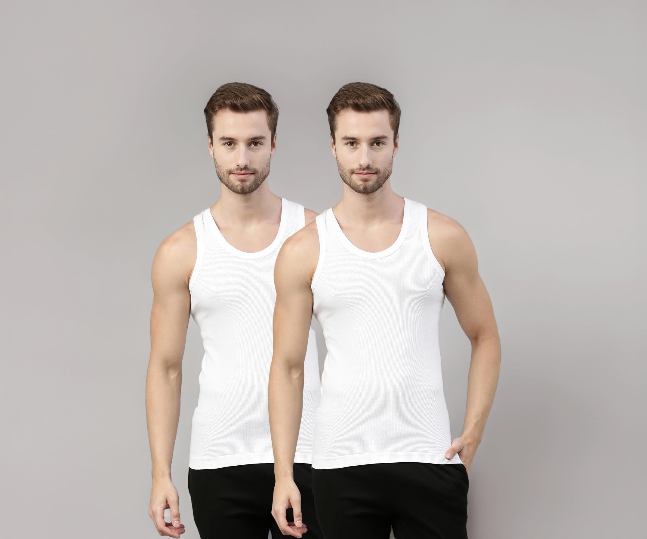 Originals Classic Ribbed Vest |100% Combed Cotton | Rib 2x2 Men's Vest | No-Peep Neckline | Breathable, Sweat Absorbent Vest for Men | Cut Away Back Arm Hole | Innerwear for Man |Pack of 2