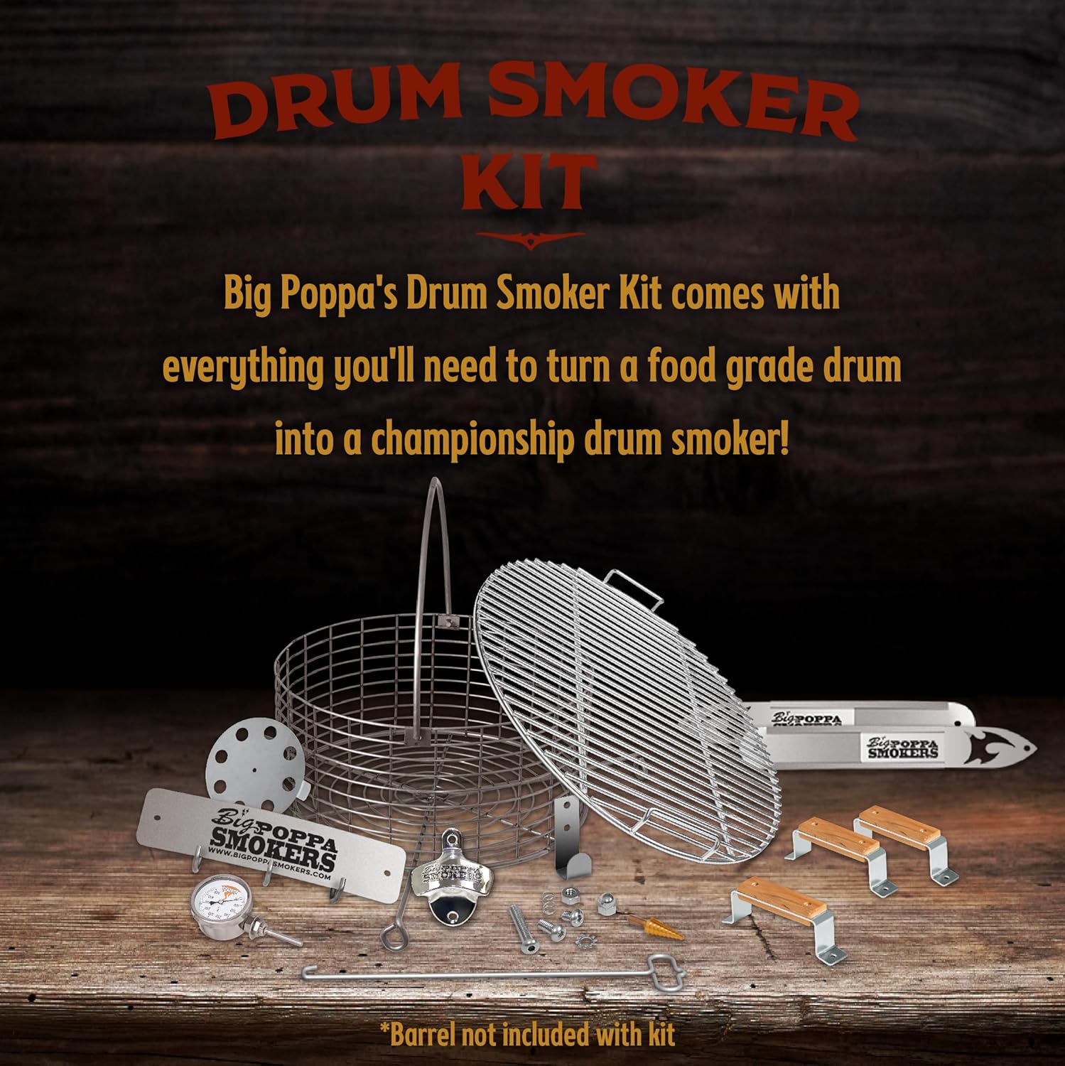 Big Poppa’s DIY Drum Smoker Kit – Build-Your-Own BBQ Smoker System for 55 Gallon Drums – Drum Kit Heavy-Duty Hardware, Easy Assembly and Compact Design for Backyard Pitmasters