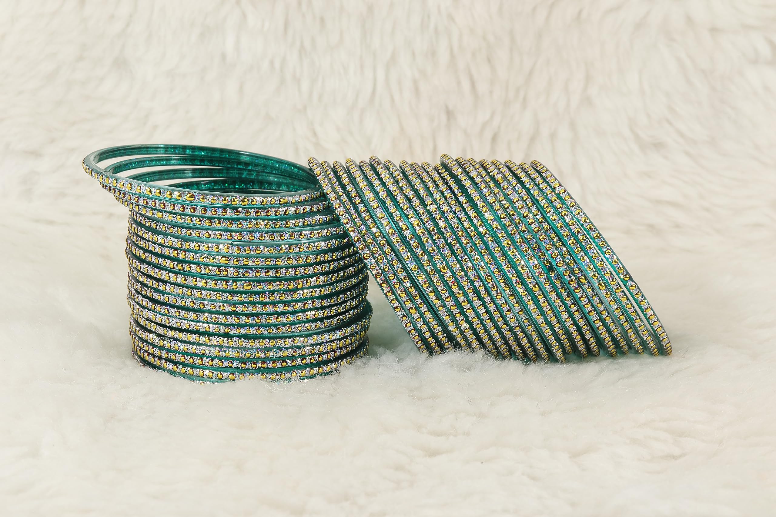 NMII Set di 36 braccialetti eleganti in vetro con pois e glitter, per donne e ragazze, braccialetti in vetro, braccialetti tradizionali da donna