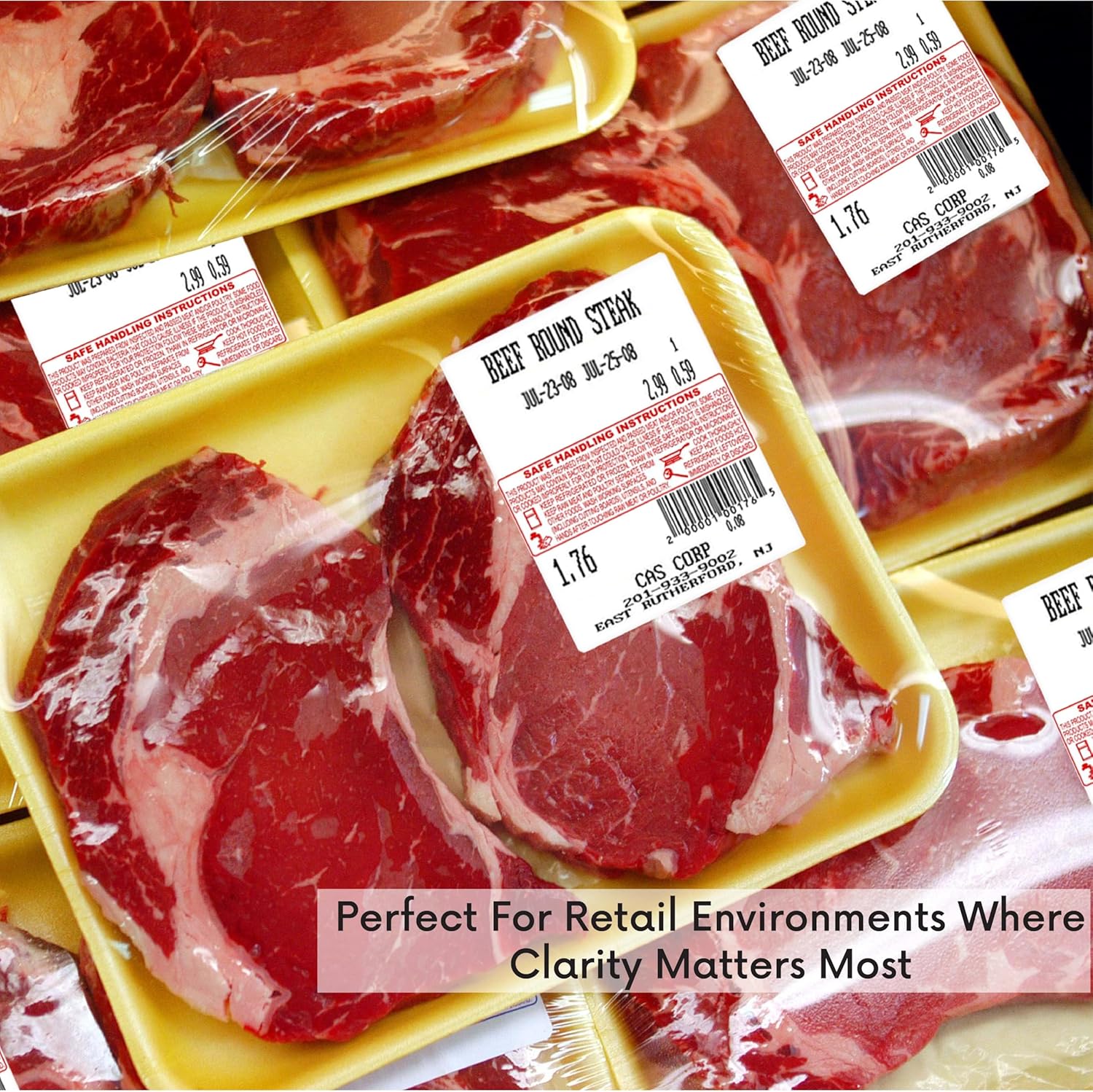 Aquos Bizerba Scale Labels 8414 – Thermal Scale Paper Rolls with Safe Handling Instructions | Compatible with Bizerba & Multiple Food Label Printer Systems (8414, 12 Rolls)