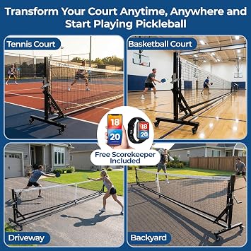 Pro Pickleball Net Portable Outdoor,22 FT Pickle Ball Net System | Steel Cable Tensioning, Lockable Wheels, Portable Pickleball Net for Driveway, Backyard, Park