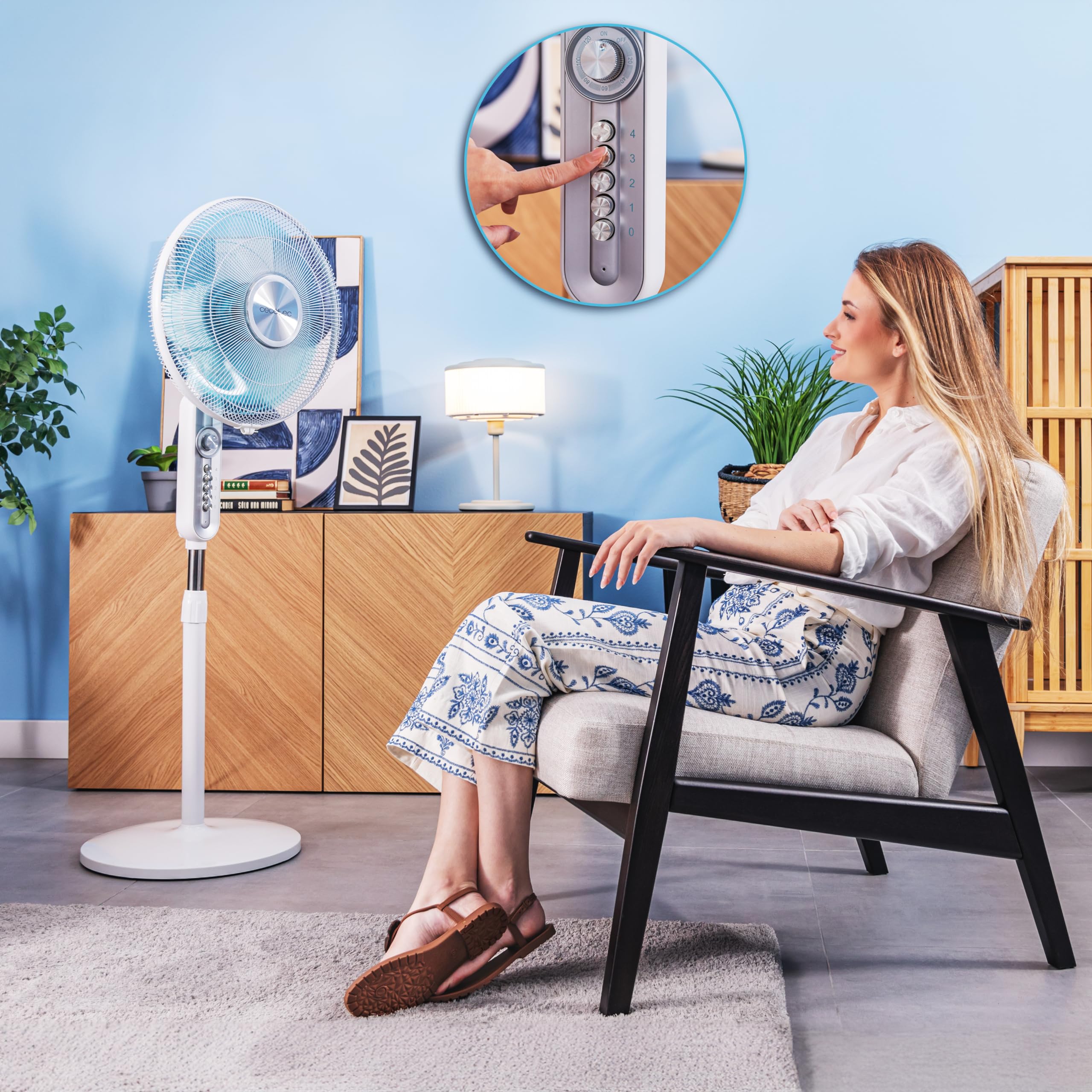 Cecotec - Ventilateur sur Pied EnergySilence 610 Max Flow - 70 W, Diamètre 30 cm, 7 Pales, 4 Vitesses et Minuterie Jusqu'à 2 Heures, Oscillation Automatique à 90º, Hauteur Réglable