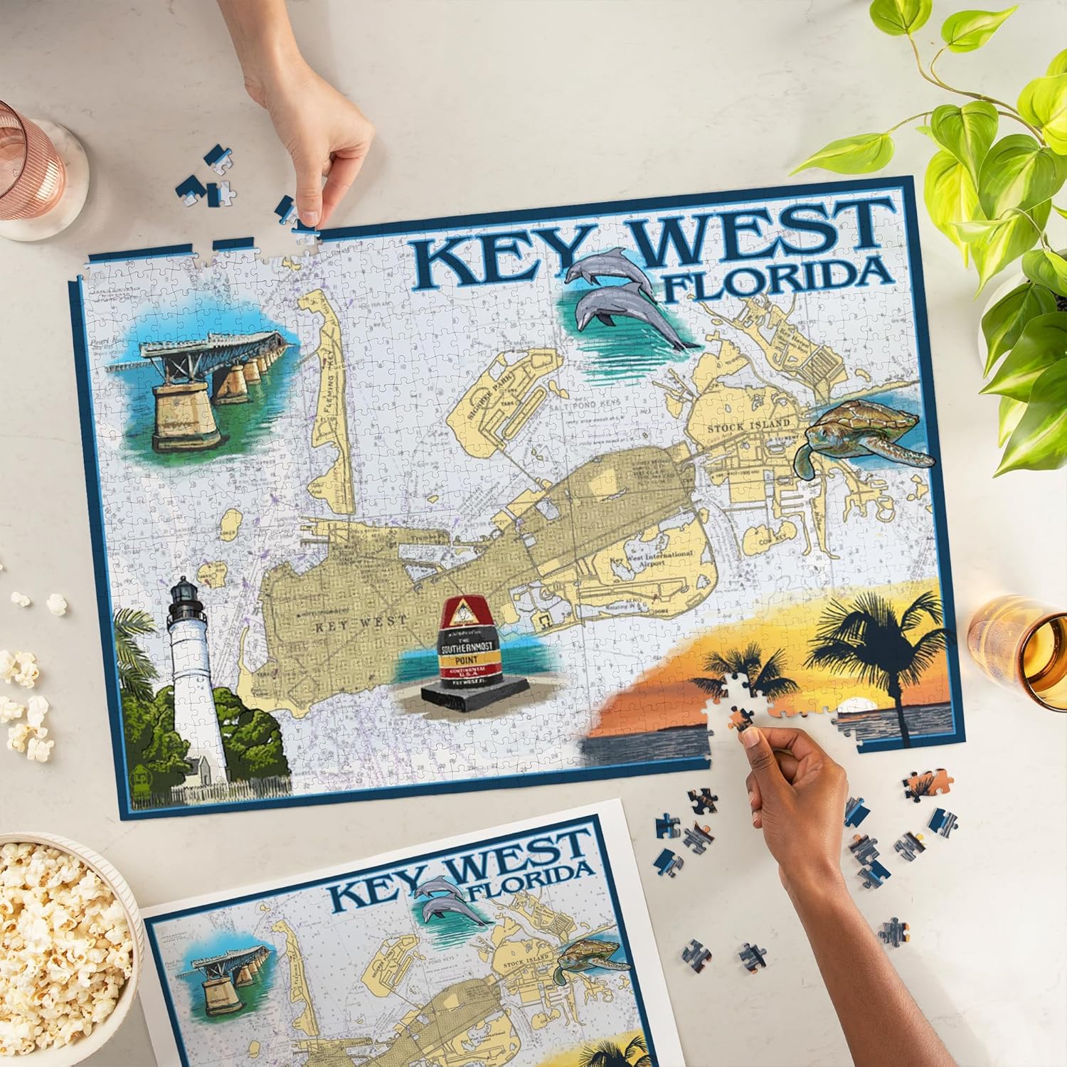 Lantern Press Key West, Florida, Nautical Chart 1000 Piece Jigsaw Puzzle for Adults, Made in USA with Reference Poster