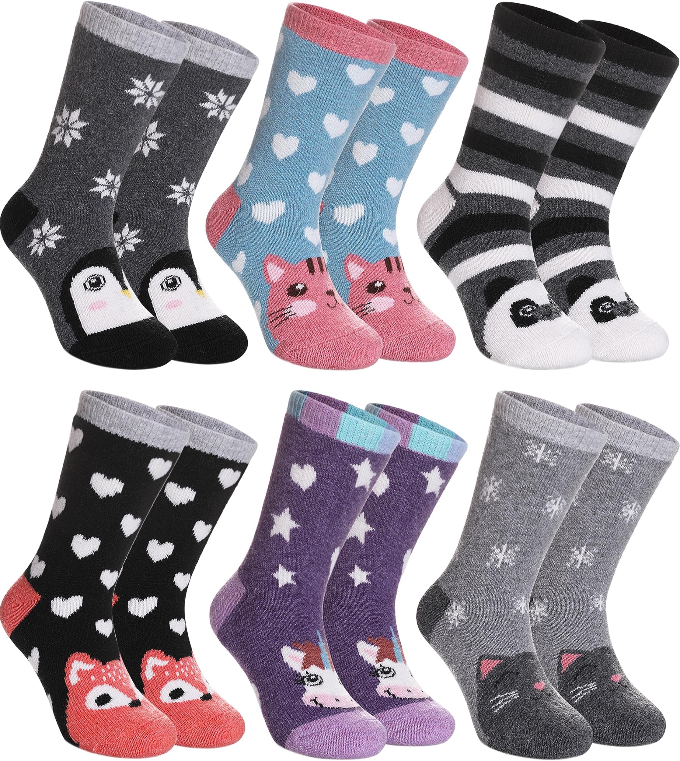 6 Pack Children's Winter Wool Socks Kids Girls Boys Soft Warm Thick Cotton Crew Socks