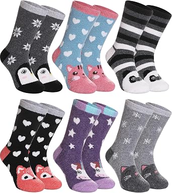 SDBING Kids Merino Wool Hiking Socks - Toddler Boys & Girls Warm Thick Thermal Winter Crew Socks - 6 Pairs