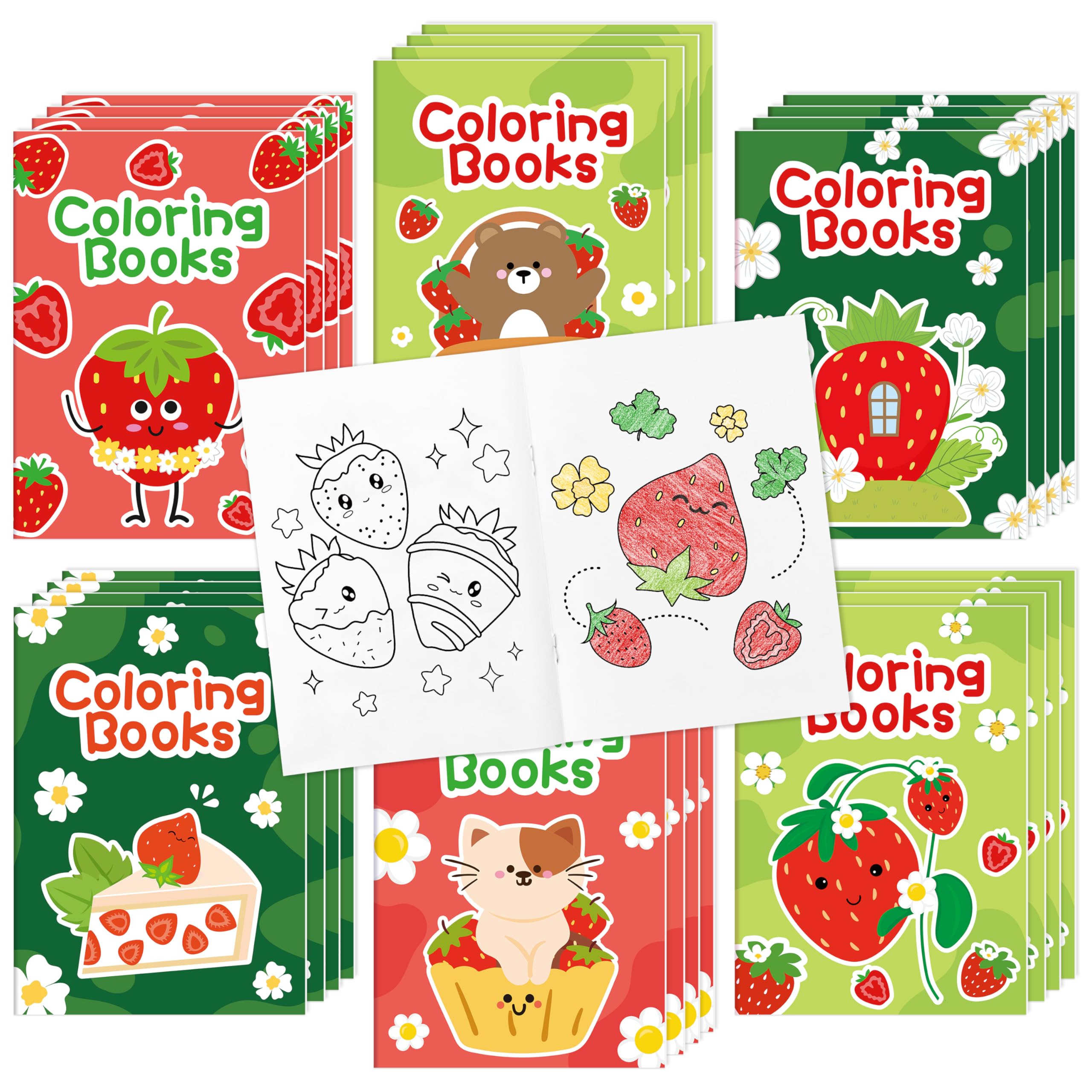 Strawberry Coloring Books for Kids - 24Pcs Bulk Strawberry Mini Coloring Booklet Fruit Theme DIY Art Drawing Book for Toddlers Summer Holiday Party Goodie Bags Stuffers School Classroom Favors