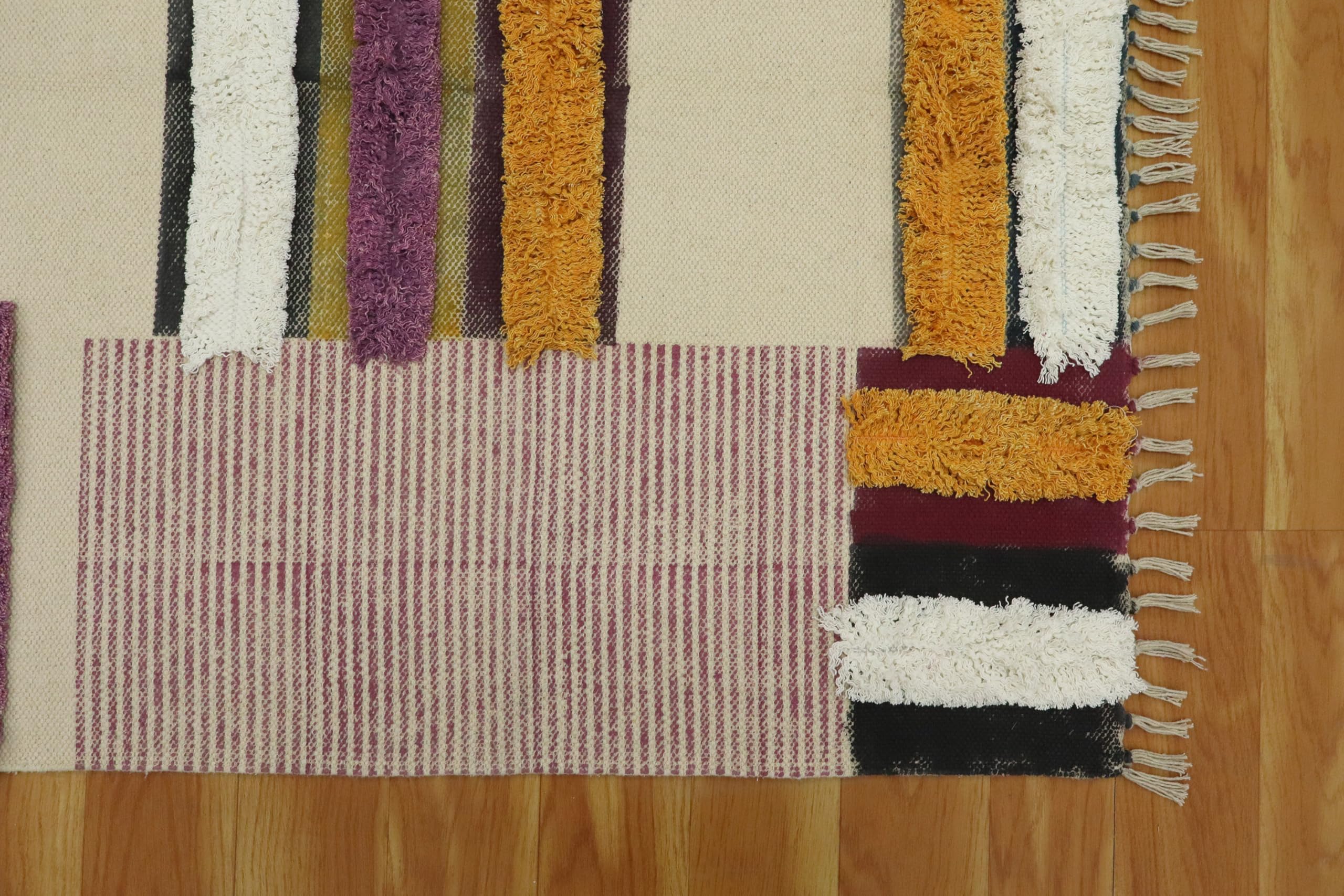 Kelim Teppich, 25,4 x 45,7 cm, für Wohnzimmer, Flachgewebe, Beige, mehrfarbig, Baumwollteppich, Stickerei, waschbar, Dhurrie, für drinnen und draußen, Boho, Rus für große Fläche, Esszimmer,