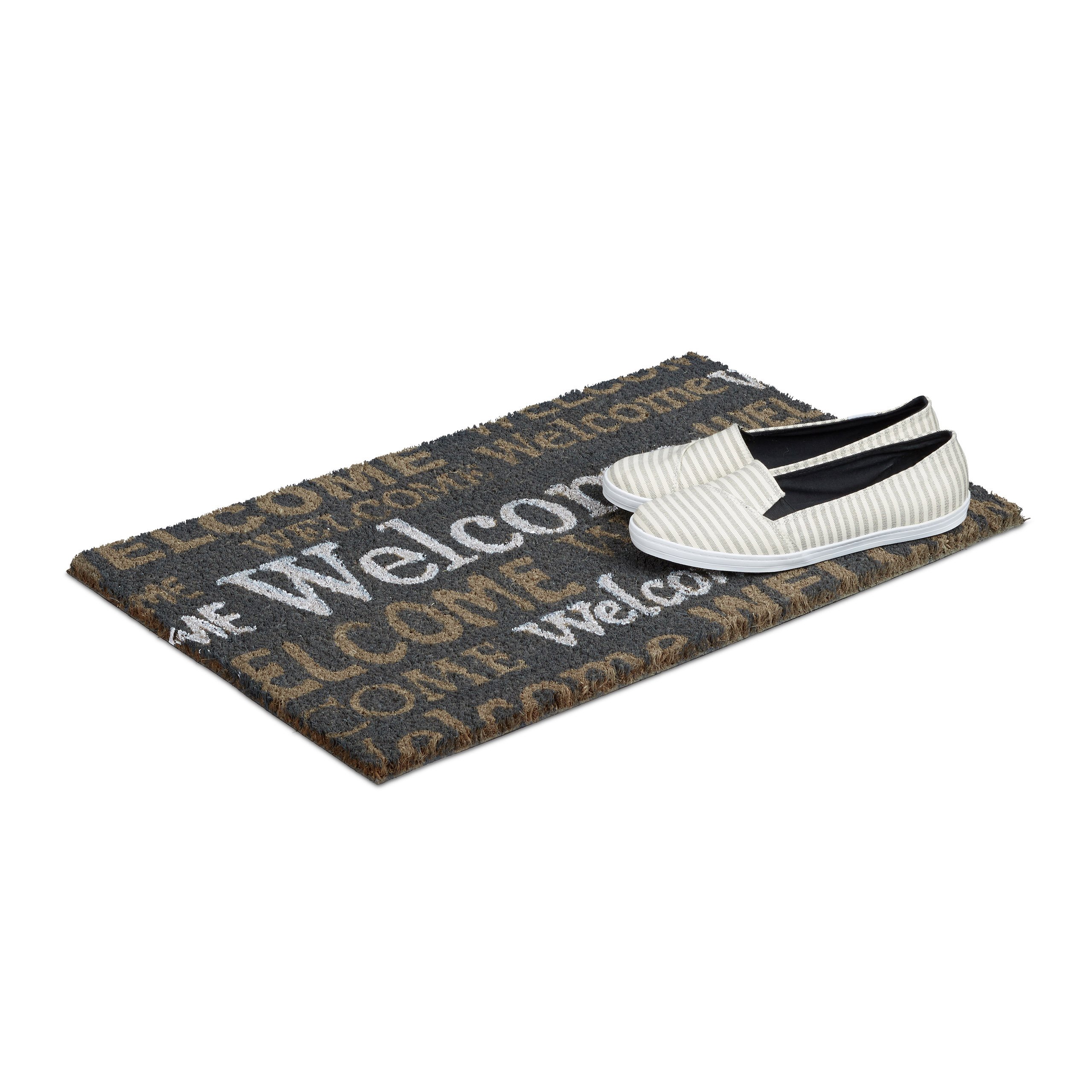 Relaxdays Fußmatte 'WELCOME' Aus Kokosfaser – 40x60 Cm, Braun, Mit Rutschfester PVC-Unterseite Für Innen & Außen
