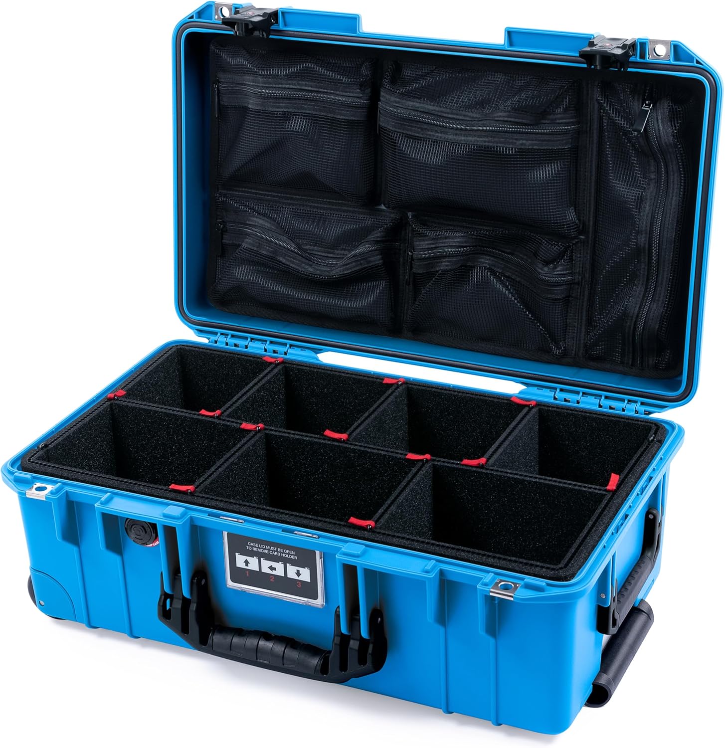 Pelican Air 1535 Carry-on Case by ColorCase - Electric Blue - Medium Size Waterproof Case with TrekPak Divider System & Mesh Lid Organizer - Black Handles & TSA Locking Latches