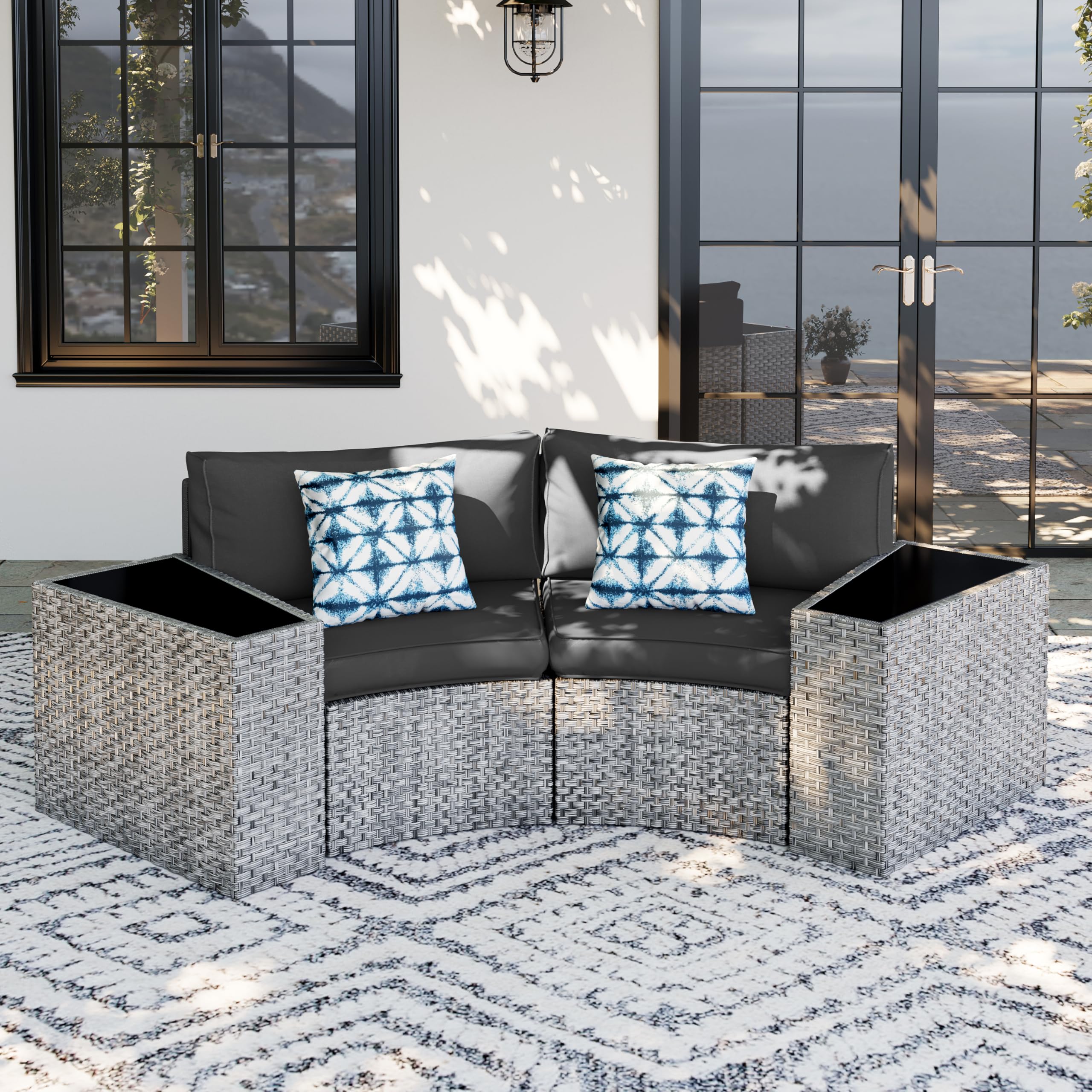 UDPATIO Modern Half-Moon Curved Patio Set (4 Piece) in a patio setting