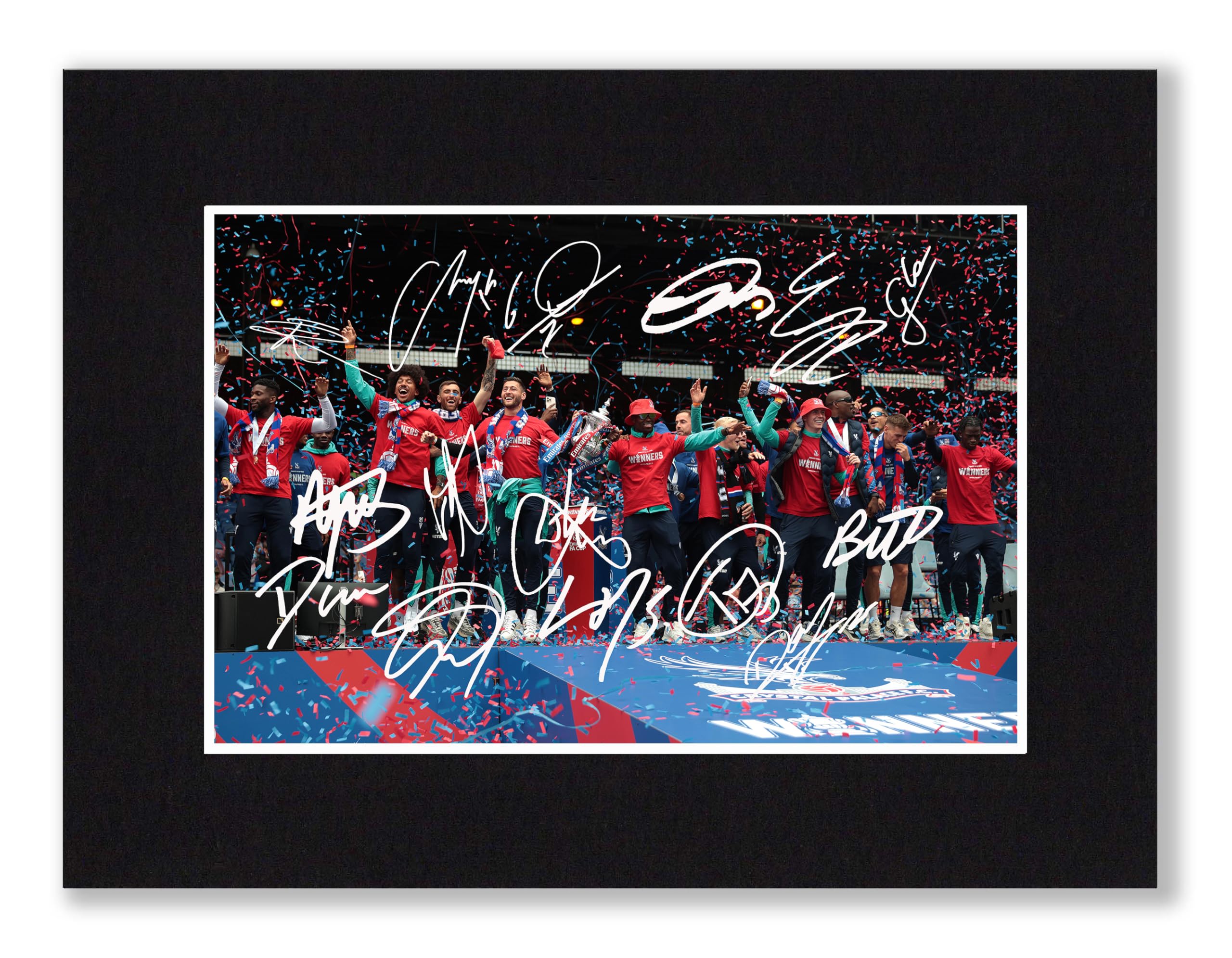 RJR PRINTS Crystal Palace - 2025 FA Cup Winners Team Signed 8x6 Inch Mounted Photo Print With Pre Printed Signatures That Would Make A Great Gift For Any Fan And Is Ready To Be Framed.