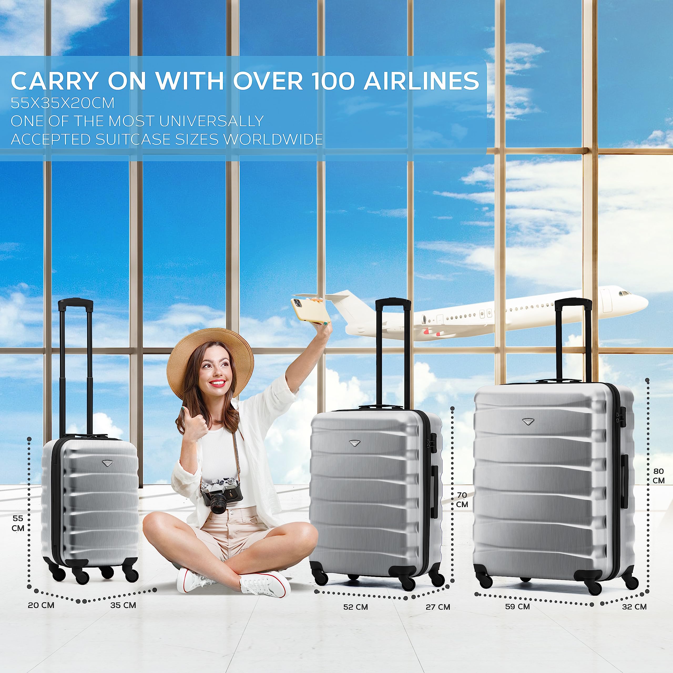 Flight Knight Lightweight 4 Wheel ABS Hard Case Extra Large Suitcase Approved for Over 100 Airlines Including easyJet, British Airways, Ryanair, Jet2, Emirates & Many More - Check-in Large Size 29"