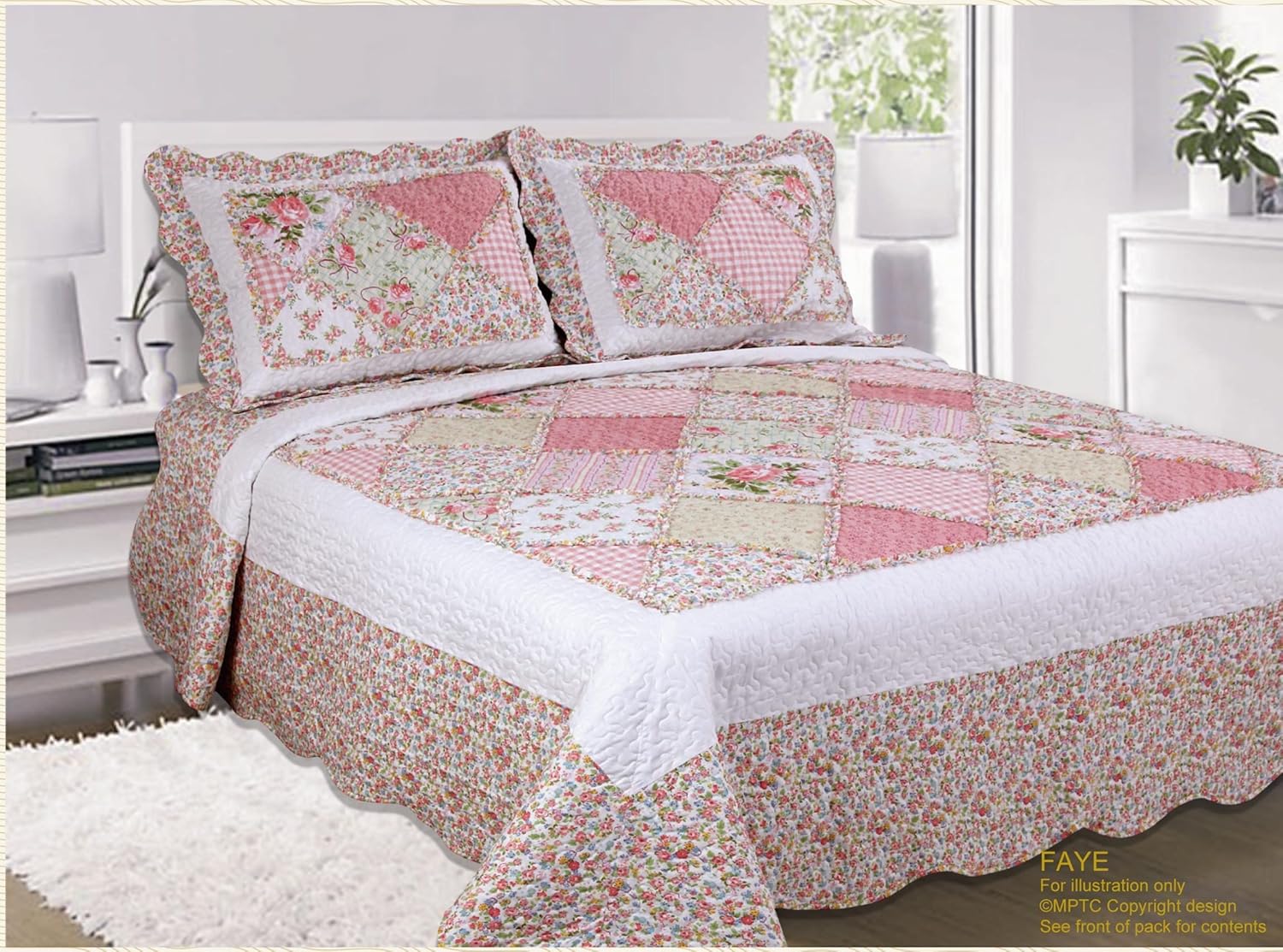 Intimates Patchwork Faye Floral Pink Gingham Check Bedspread Quilted