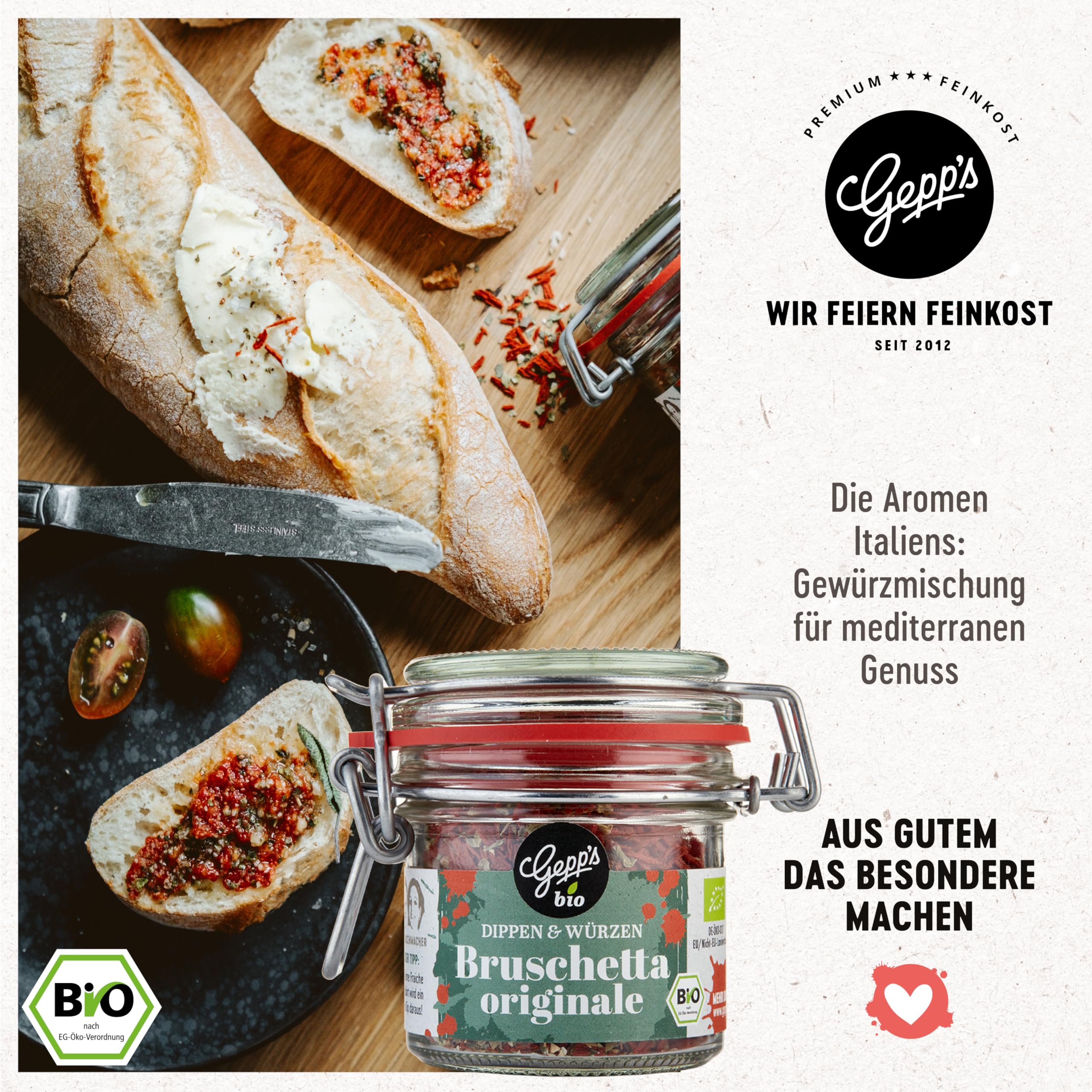 Gepp's Feinkost Wundertüte Geschenkidee Muttertag mit Pasta Pesto Limone Bio Bruschetta Dip