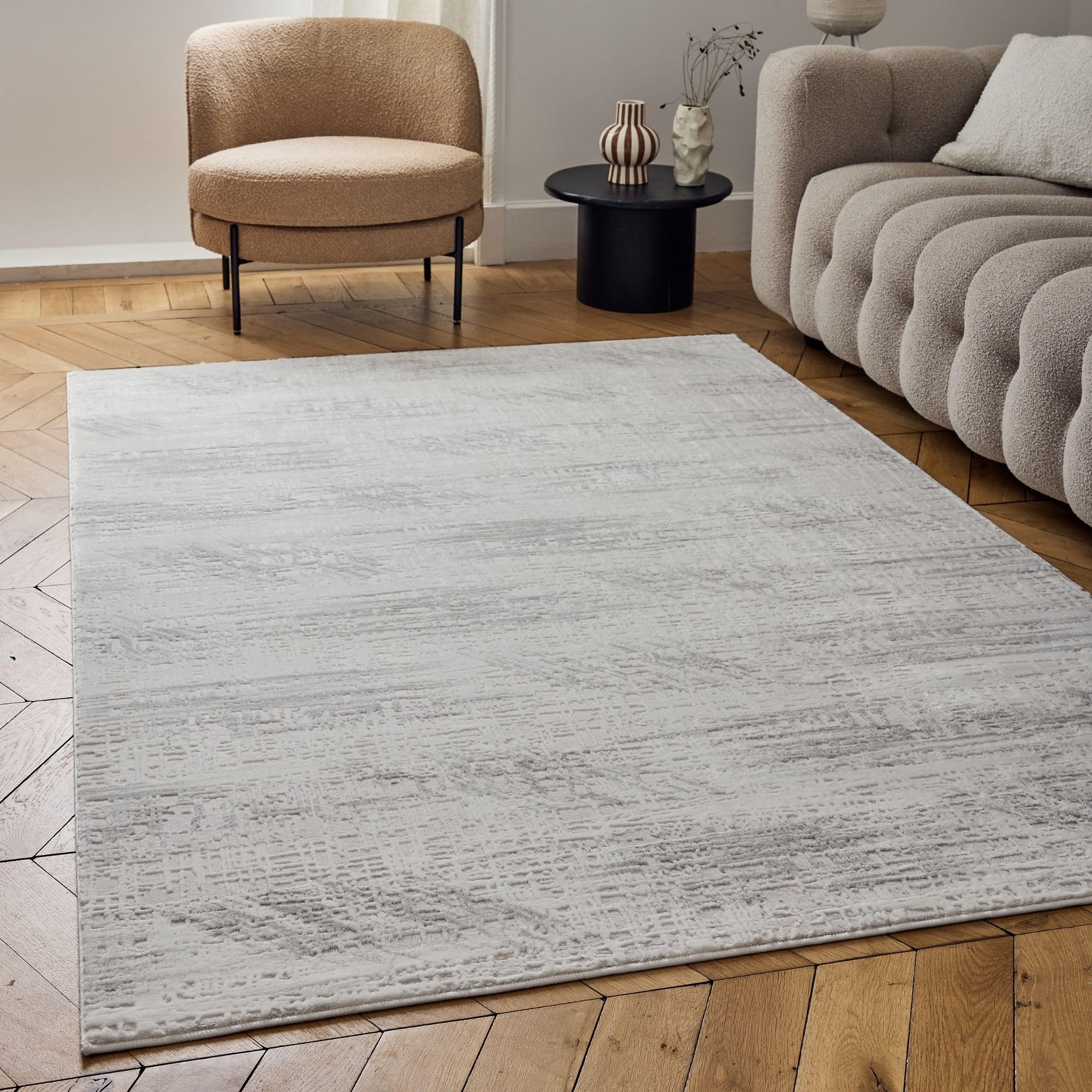 THE RUGS Carmel Modern Abstract Area Rug Runner - Grey Polypropylene/Polyester/Cotton - 200cm x 290cm