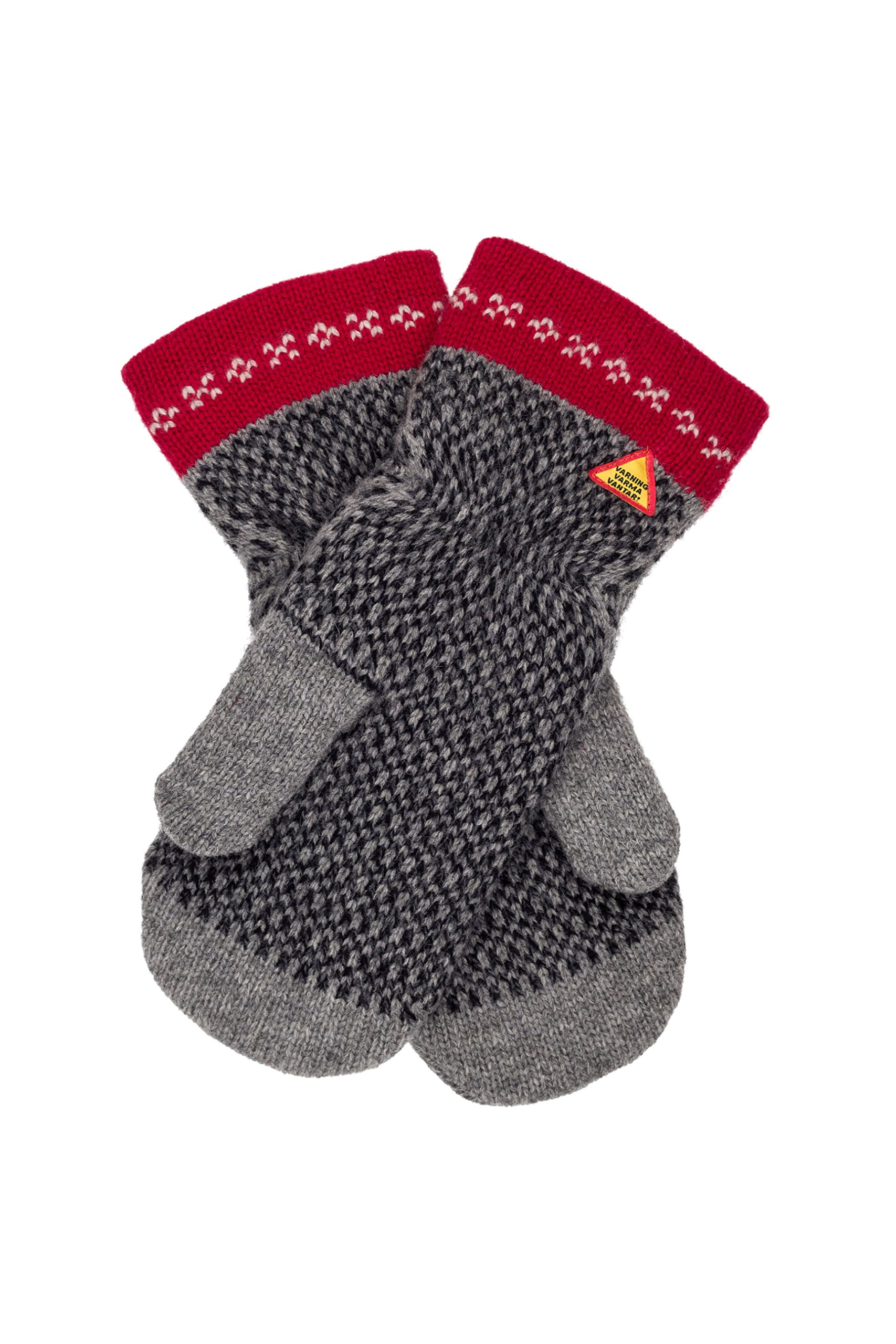 ÖJBRO VANTFABRIK guanti in maglia lana merino Skaftö Grå L (10-11) grigio rosso guanto fuderato caldi morbidi Svezia