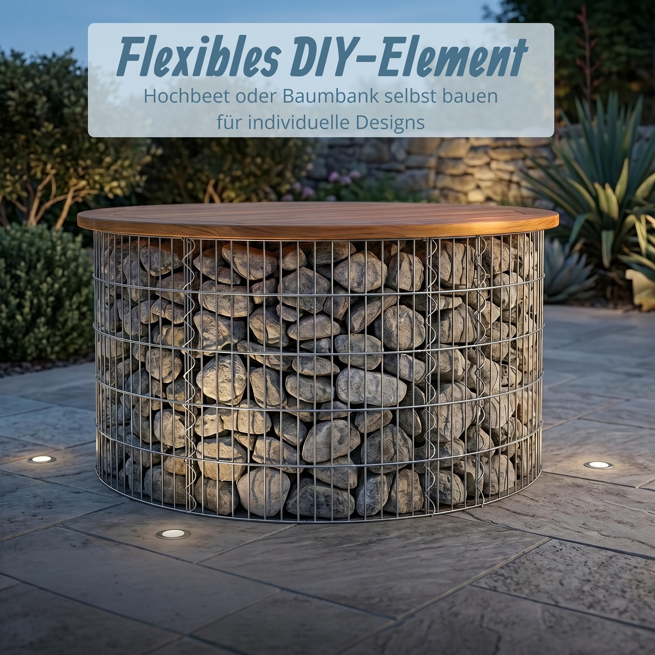 Relaxdays Gabione rund, Hochbeet Garten, Steinkorb, 3.5mm Draht, bepflanzbar, HxØ: 40x90 cm, Gabionenwand, Stahl, silber