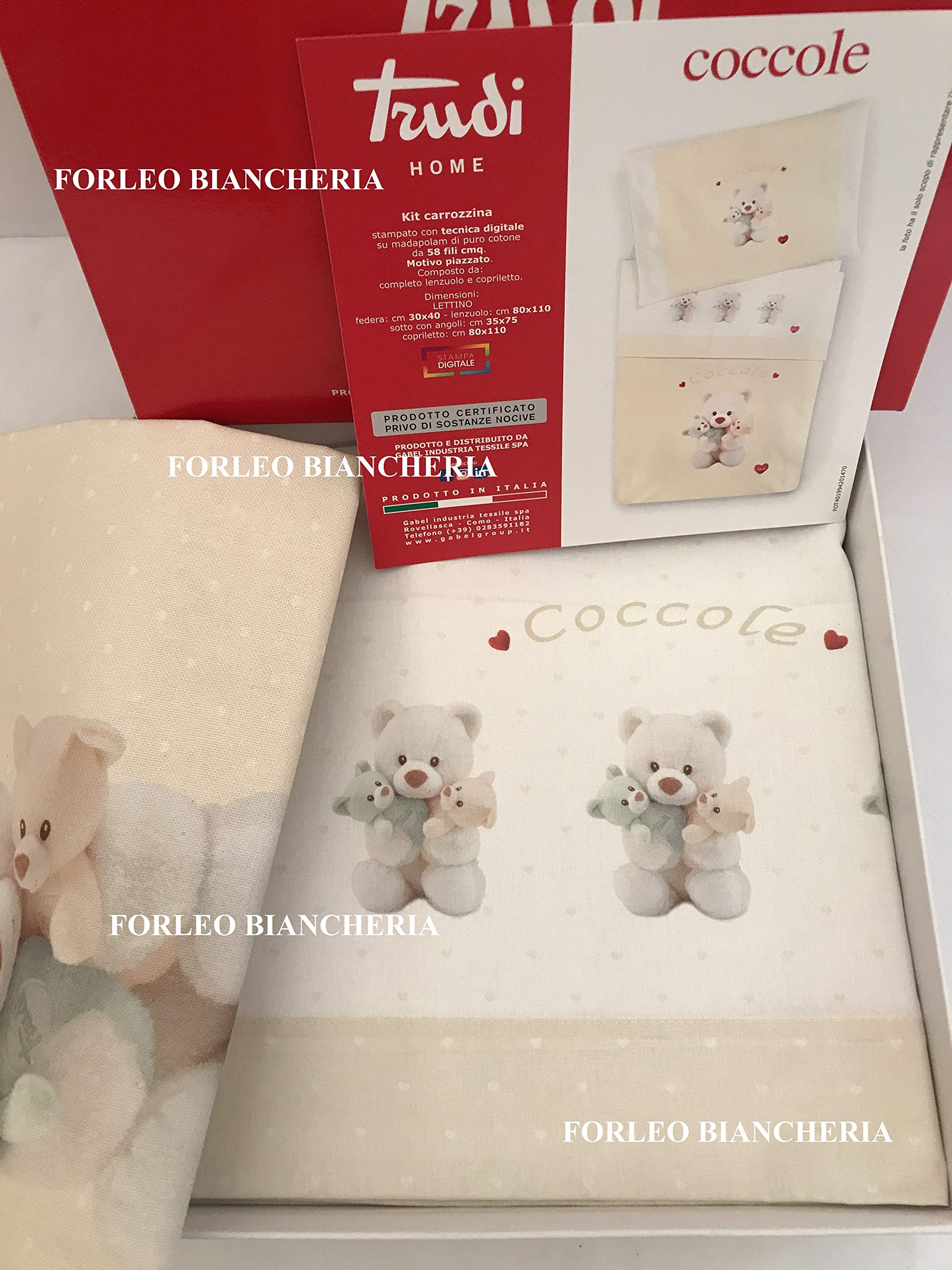 COCCOLE SET CARROZZINA 80x110 COPRILETTO COTONE + COMPLETO CULLA COLORE CANARINO TRUDI GABEL
