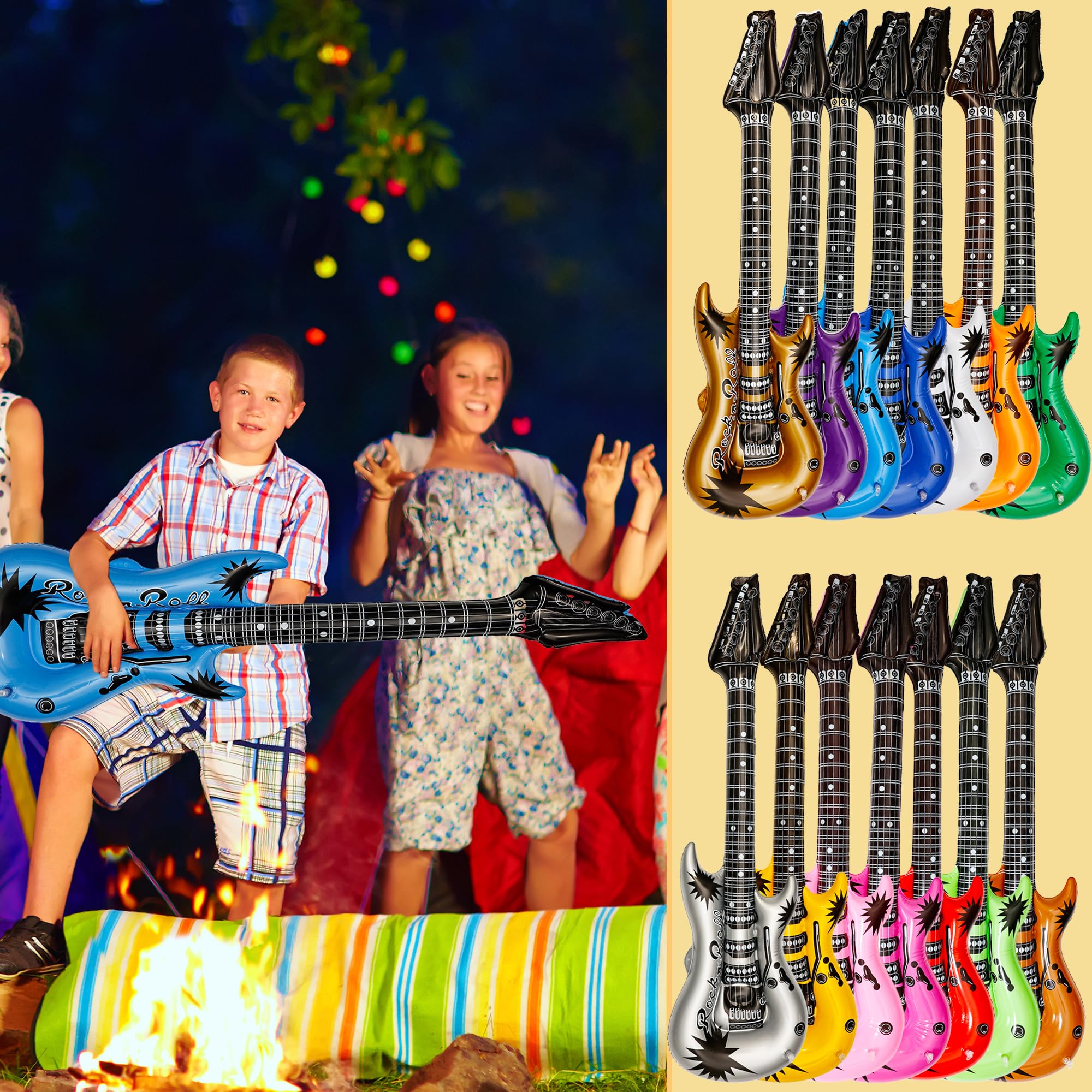 14 Pack 43 Inch Large Inflatable Guitar Blow up Guitar Bulk Fake Party Prop Inflatable Rock Star Guitars with Air Pump for 80s 90s Themed Carnival Birthday Party Favor, 14 Colors — view 7