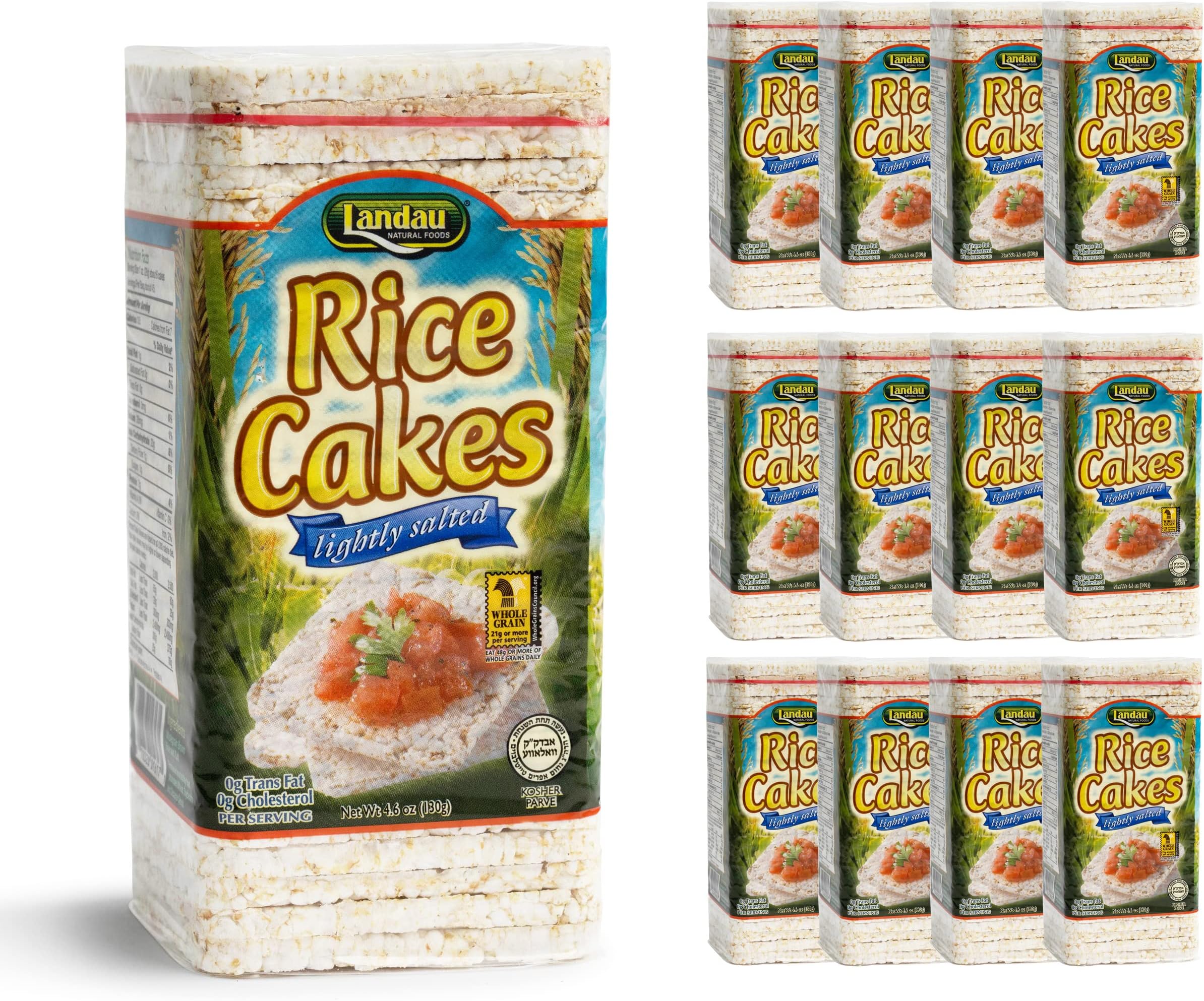 Landau Thin Whole Grain Rice Cakes | Light, Airy Low Calorie Snacks With a Deliciously Fresh Taste | Kosher | 12 Pack | Lightly Salted