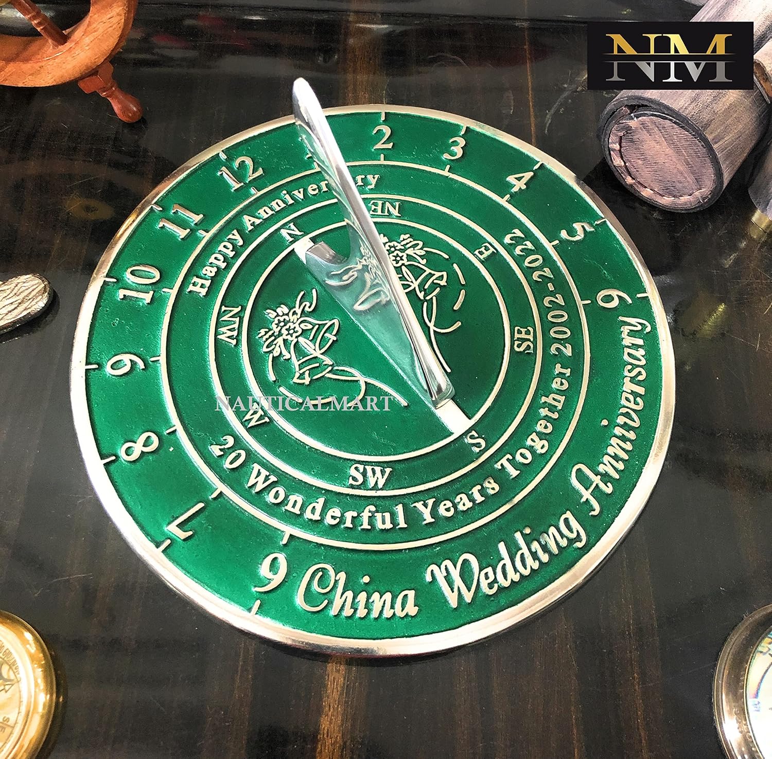 NauticalMart 20th China Wedding Anniversary Sundial Gift for Him or Her, Husband or Wife, Parents, Grand Parents, Couples to Celebrate Anniversary Unique Gift - 8 inches