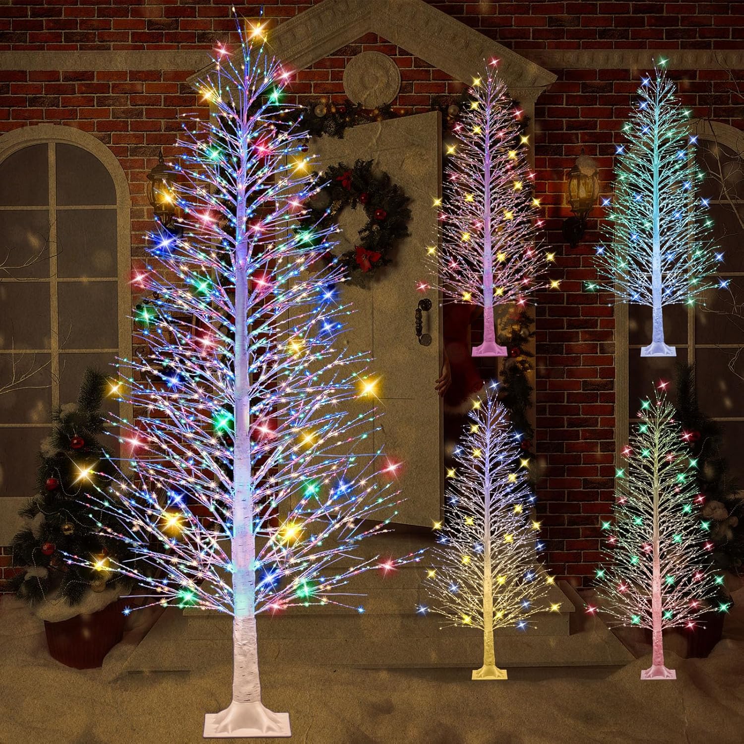 1 Pack 8ft-1800led Lighted Birch Tree LED Warm White Lights Twinkle Twig Tree with Fairy Lights Artificial for Christmas Outdoor Indoor Home Decoration, 8 Modes, White, Colorful Light White, Colorful Light 8ft-1800led